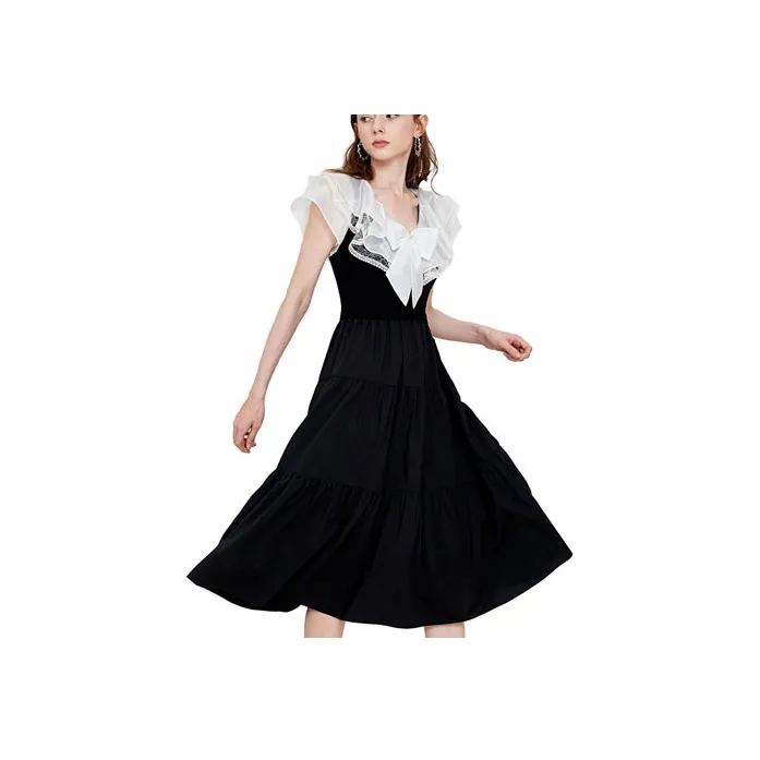 Caroline Черное Женское Короткое Платье с Рукавами