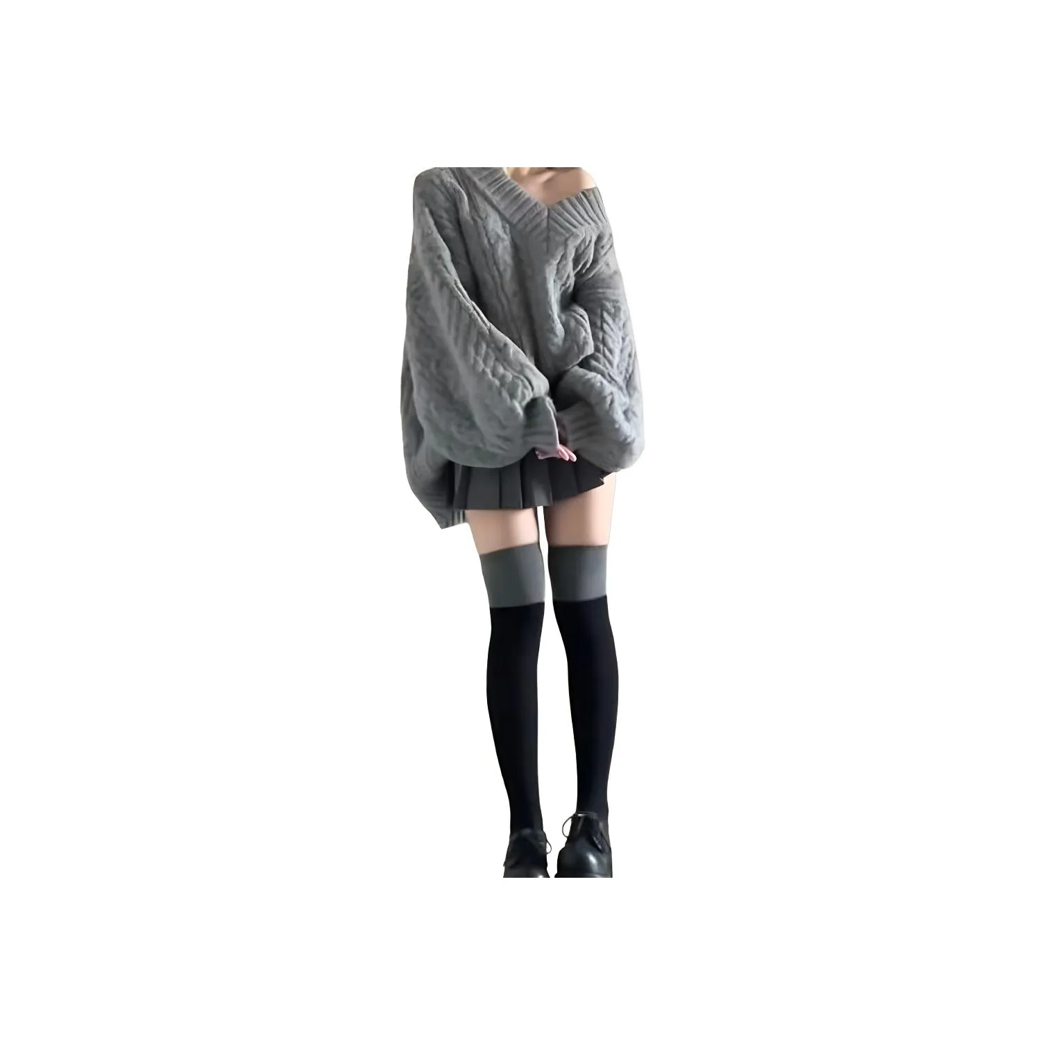 Mu Qingqing Серый Трикотажный Ткань Свитер + Серый Плиссированная Юбка Женские Юбка Комплект