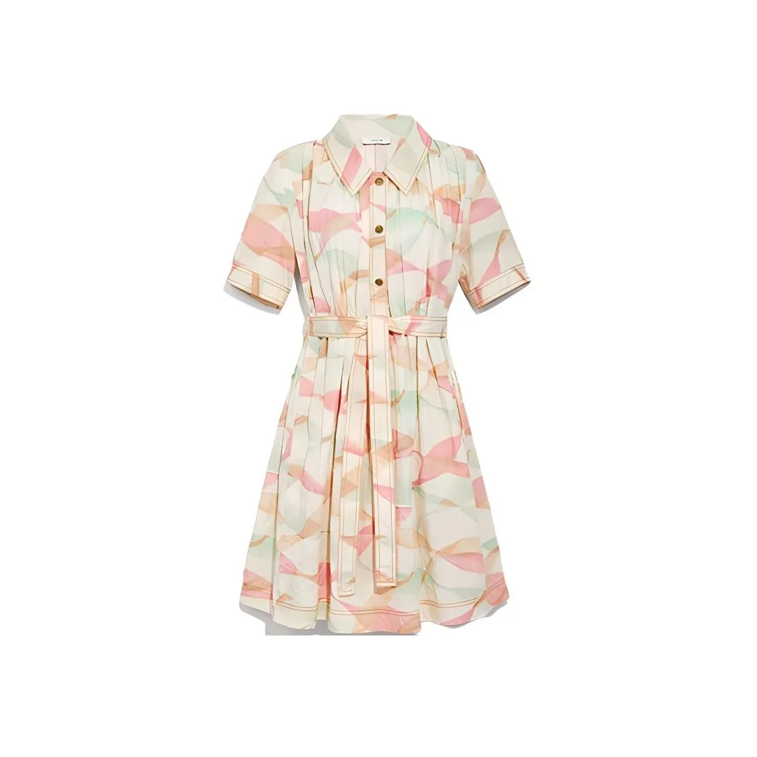 COACH SS21 Short Sleeved Dress Women's Peach Pink Green