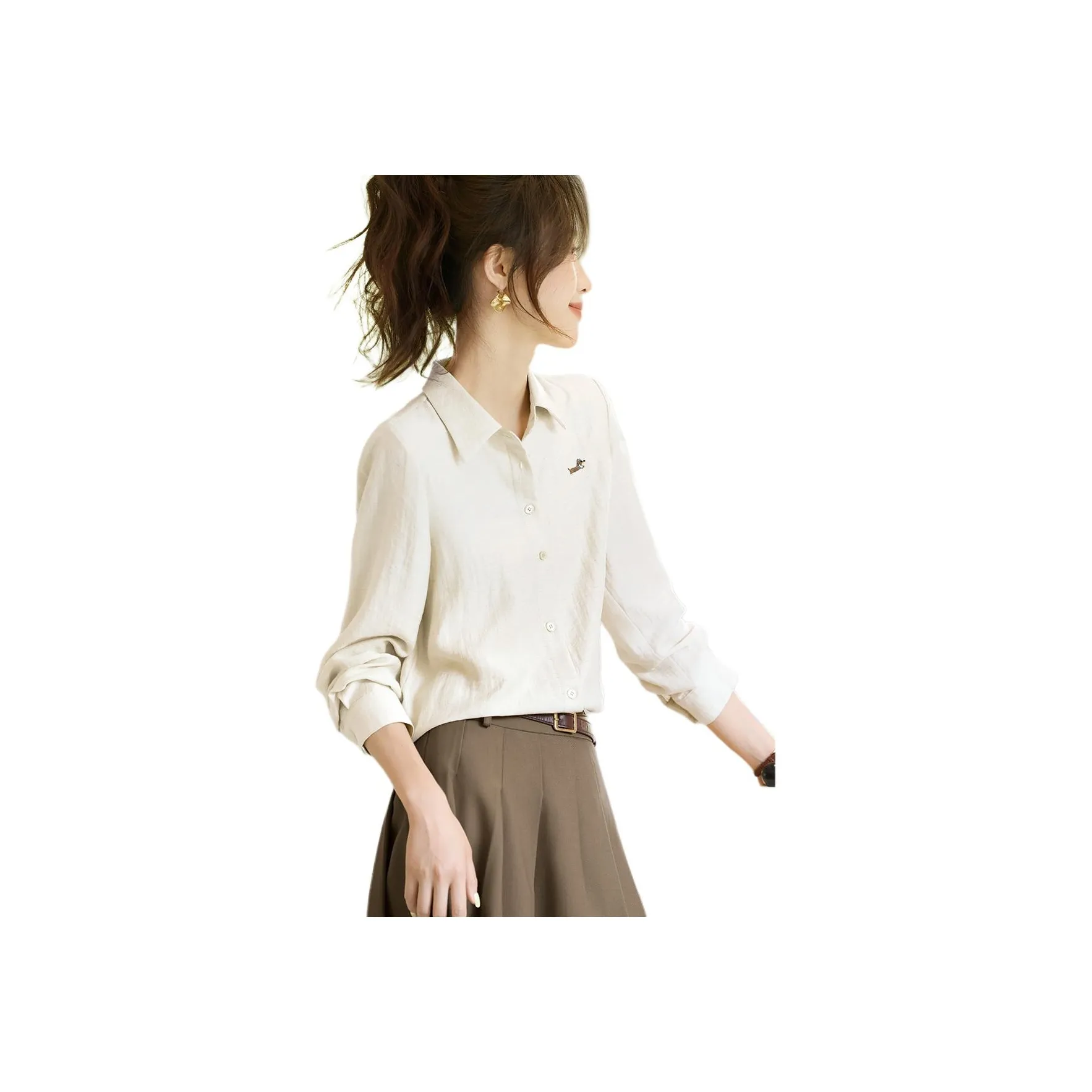 MOHANYIMEI Экрю Женские Рубашки