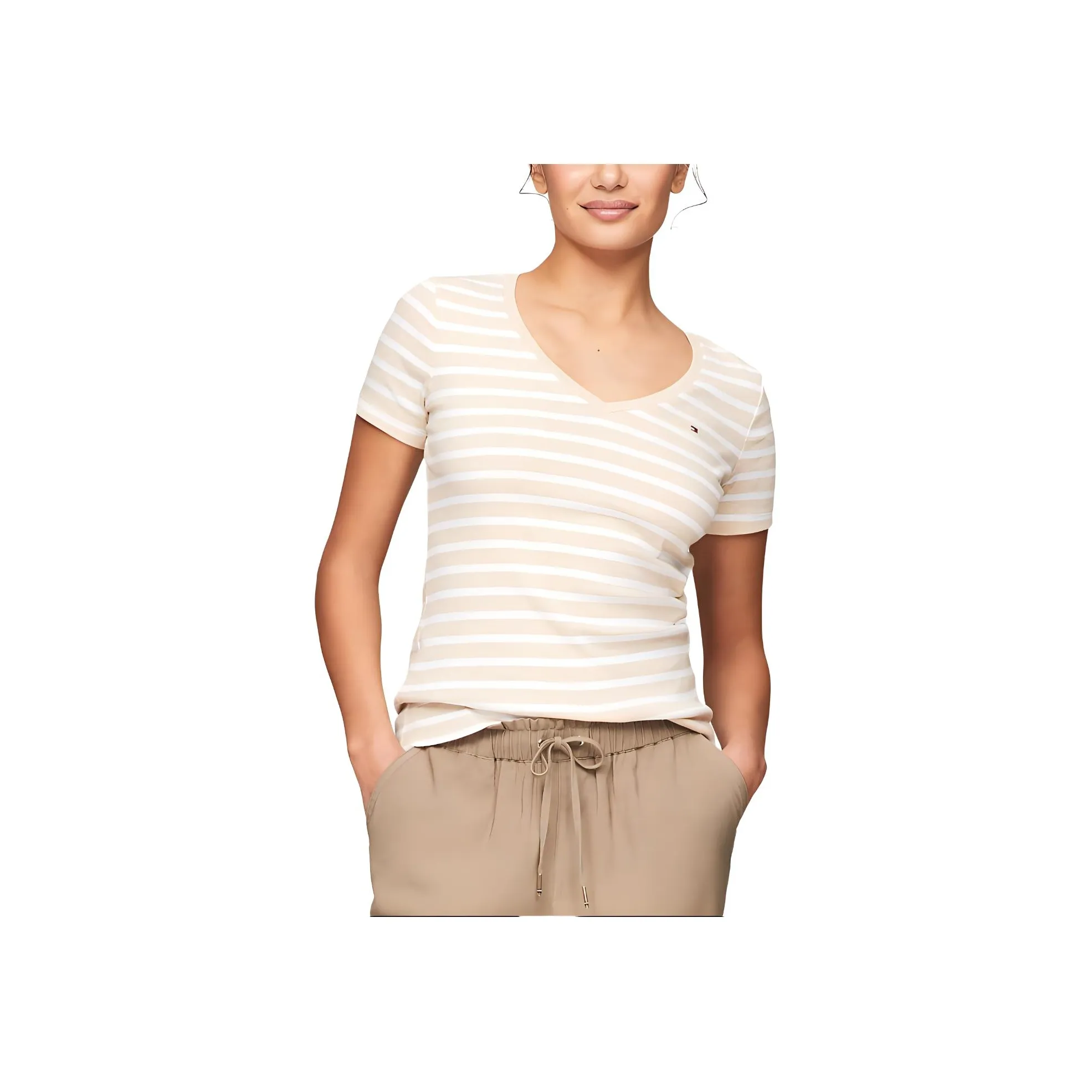 Tommy Hilfiger T-Shirt Women's Khaki & White Striped