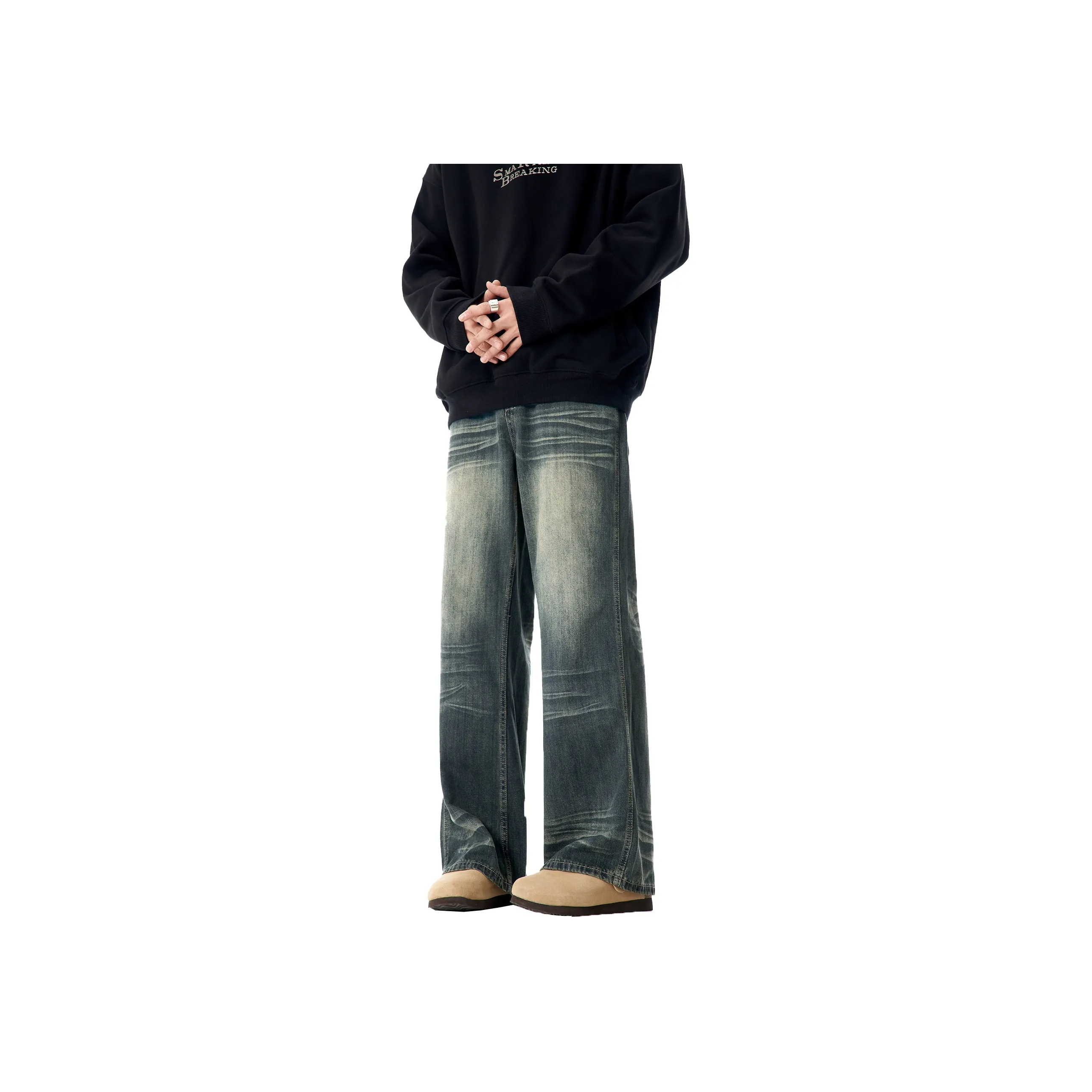 RENBEN American Luxury Streetwear Men's Pants Summer Jeans Unisex Vintage Blue