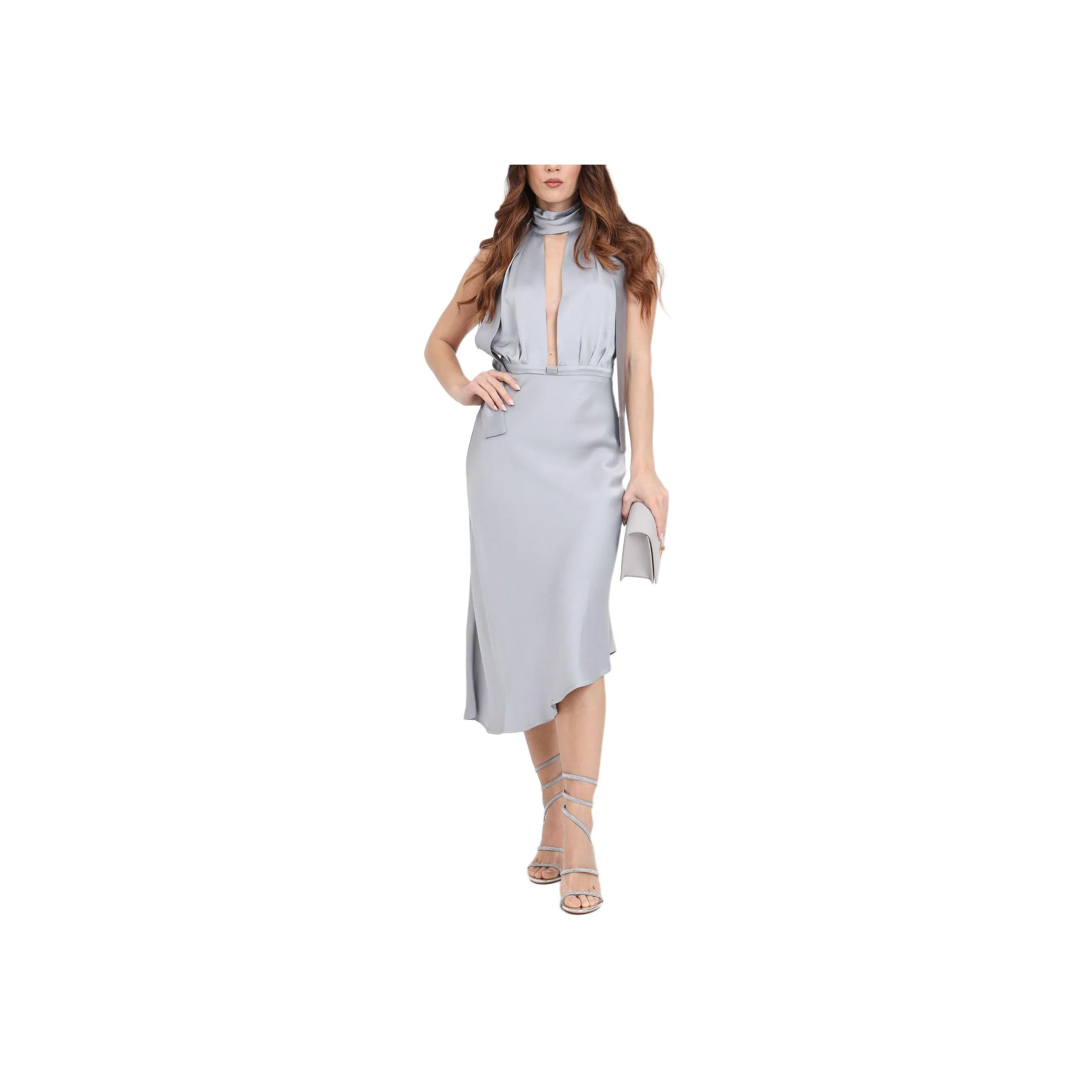 Elisabetta Franchi Asymmetric Satin Midi Dress