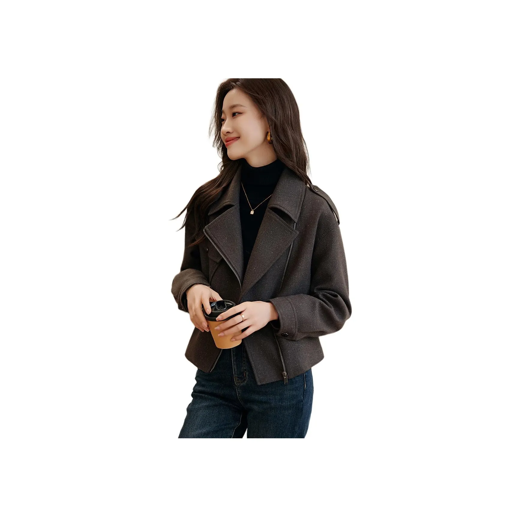 Mo Han Yi Mei Jackets & Coats Women's Dark Heather Gray