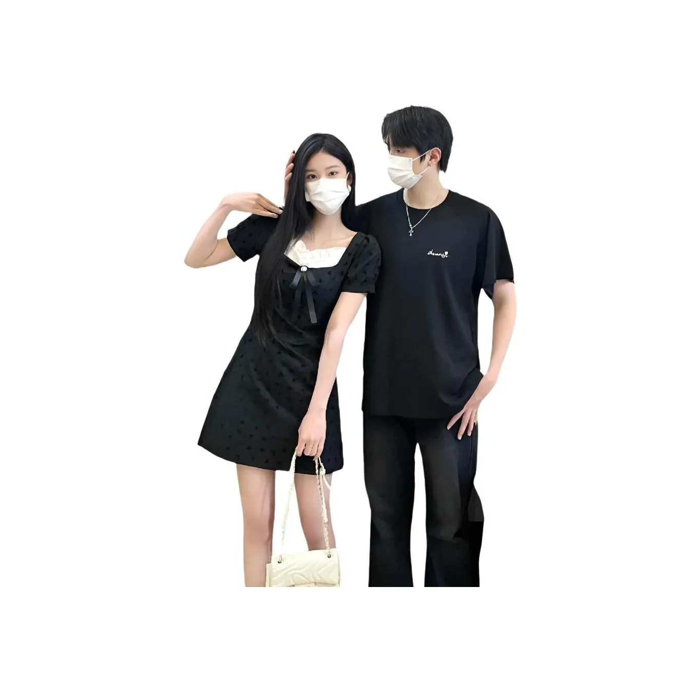 QYPRF Одежда для пары Женское платье + Мужская короткая рубашка с рукавами, женские парные комплекты