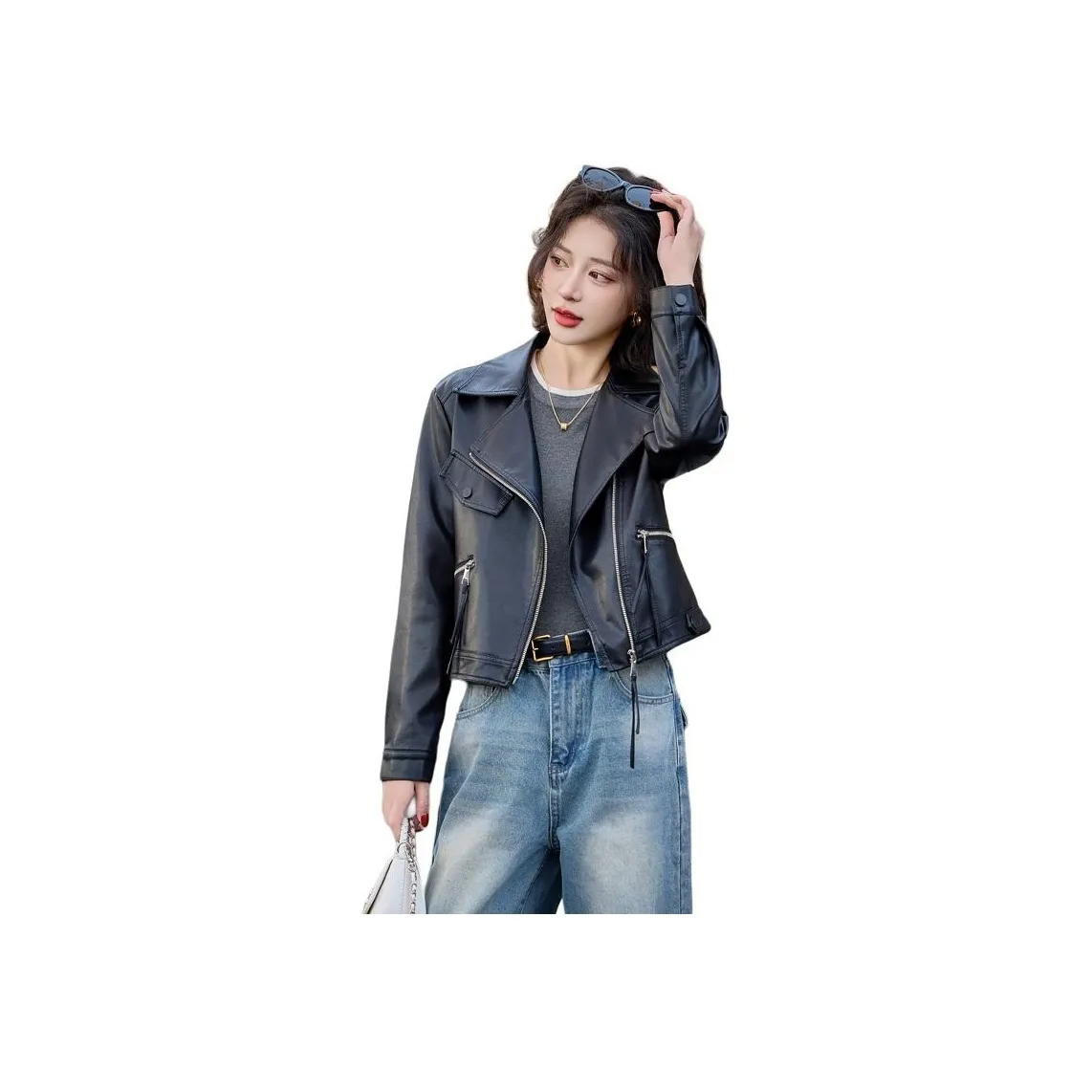 Yi Mengyuan Leather Jacket Women's Black