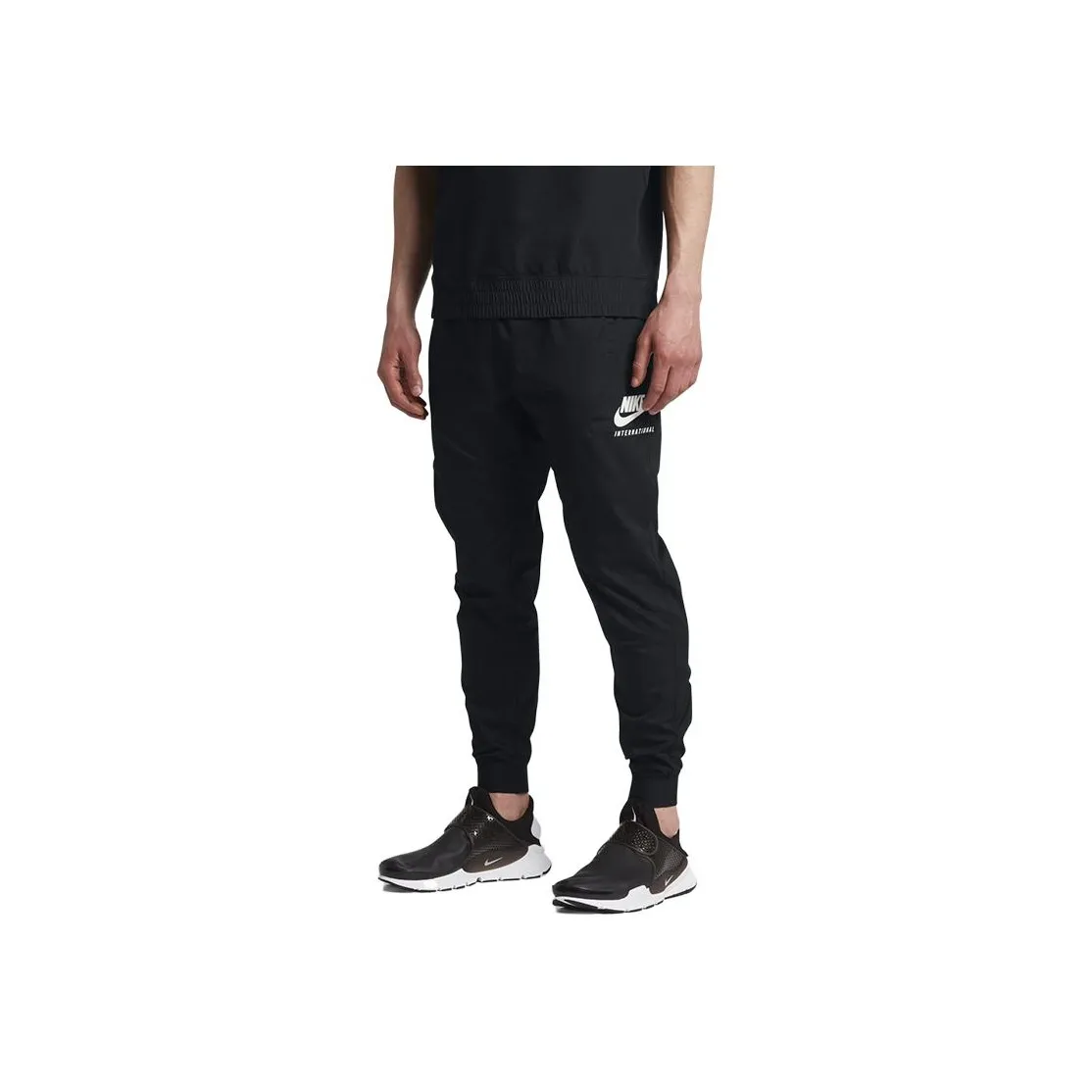 Nike International Ткани Вязаные Jogger Вязаные Тренировочные Брюки Мужские Черные