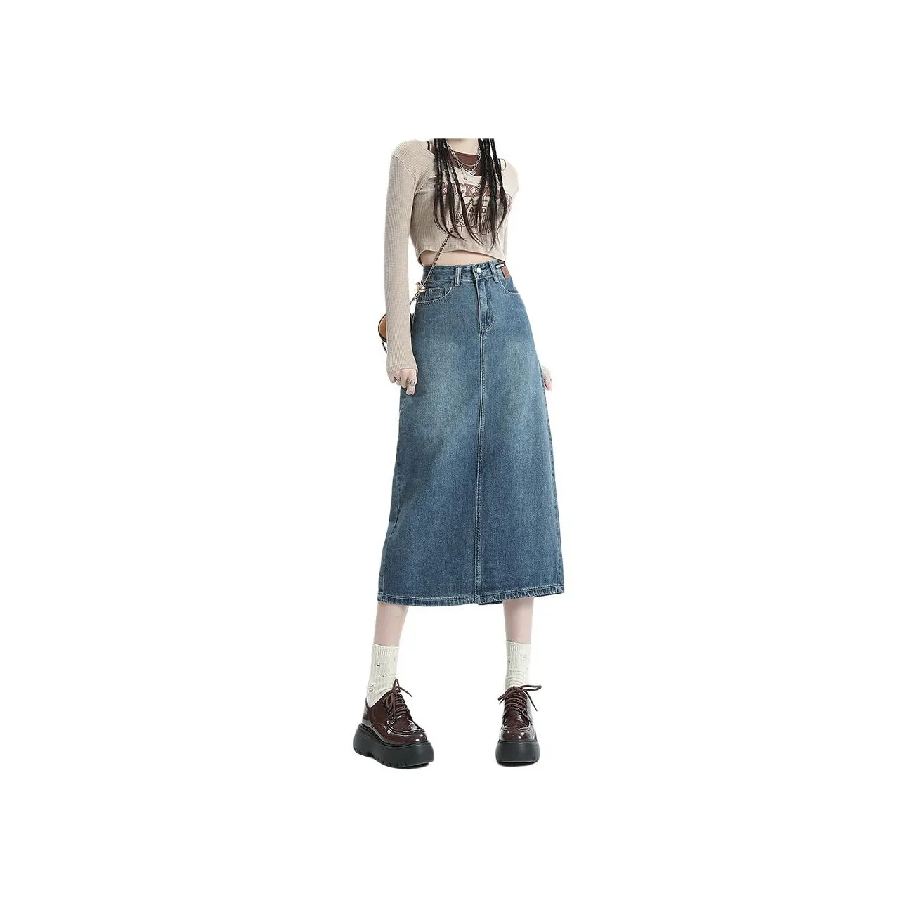 FOREVER 21 Деним Длинный Юбка Женские Винтажный синий