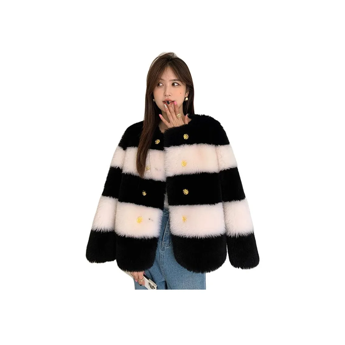 BILISISHANYANG Черный Белый Женские Меховые изделия