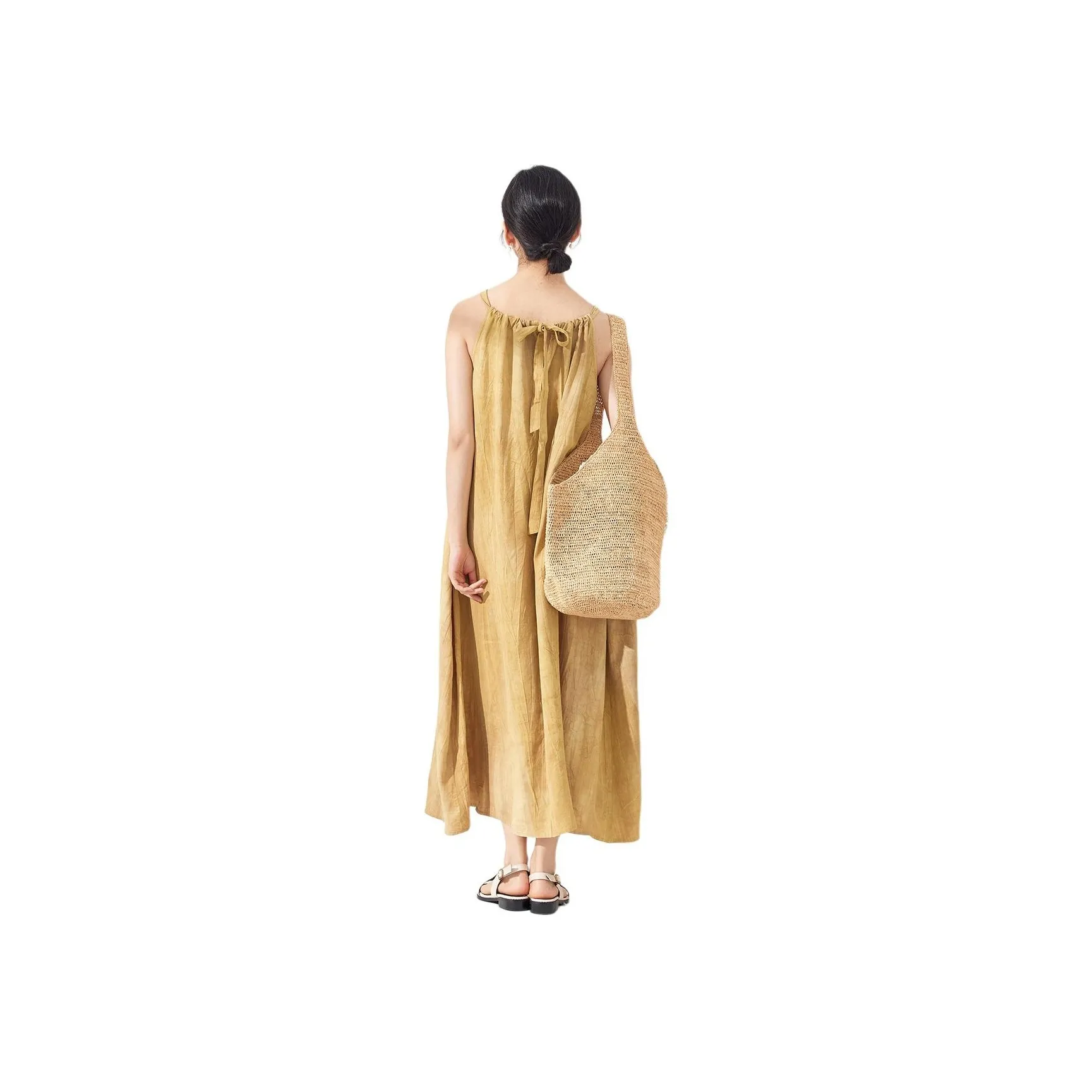 ZIMO Slip Dress Women's Autumn Green Yellow