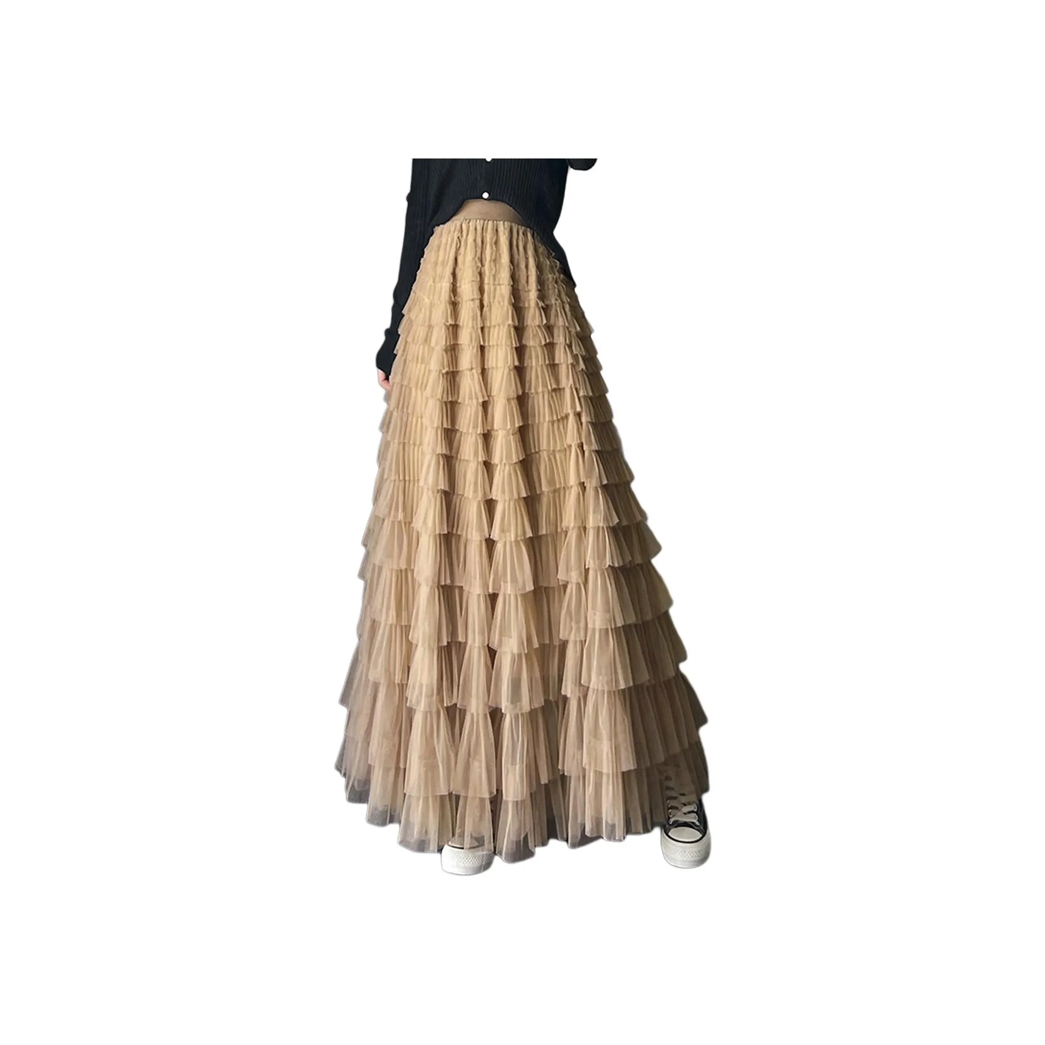 Wbwq Абрикос Женские Повседневные Длинные Юбки