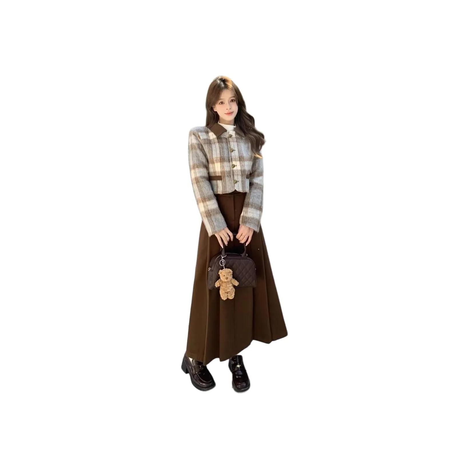 JECCI FIVE Шерстяной топ + коричневая юбка Женские комплекты с юбкой