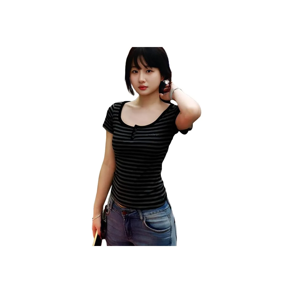 BEAR UNION Черный Серый Полосы Женские T-Рубашки