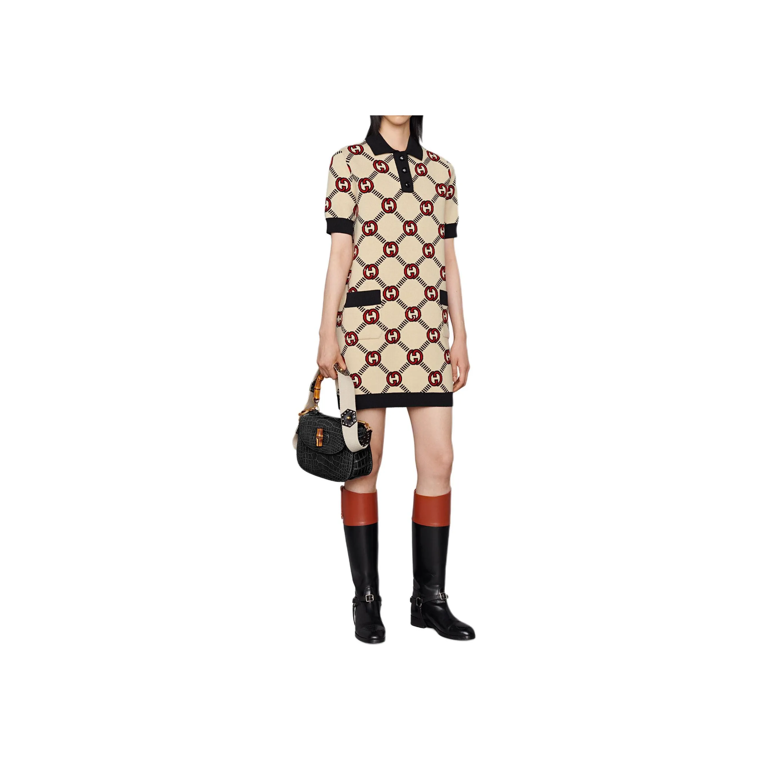 GUCCI SS23 Short Sleeved Dress Women's Ecru