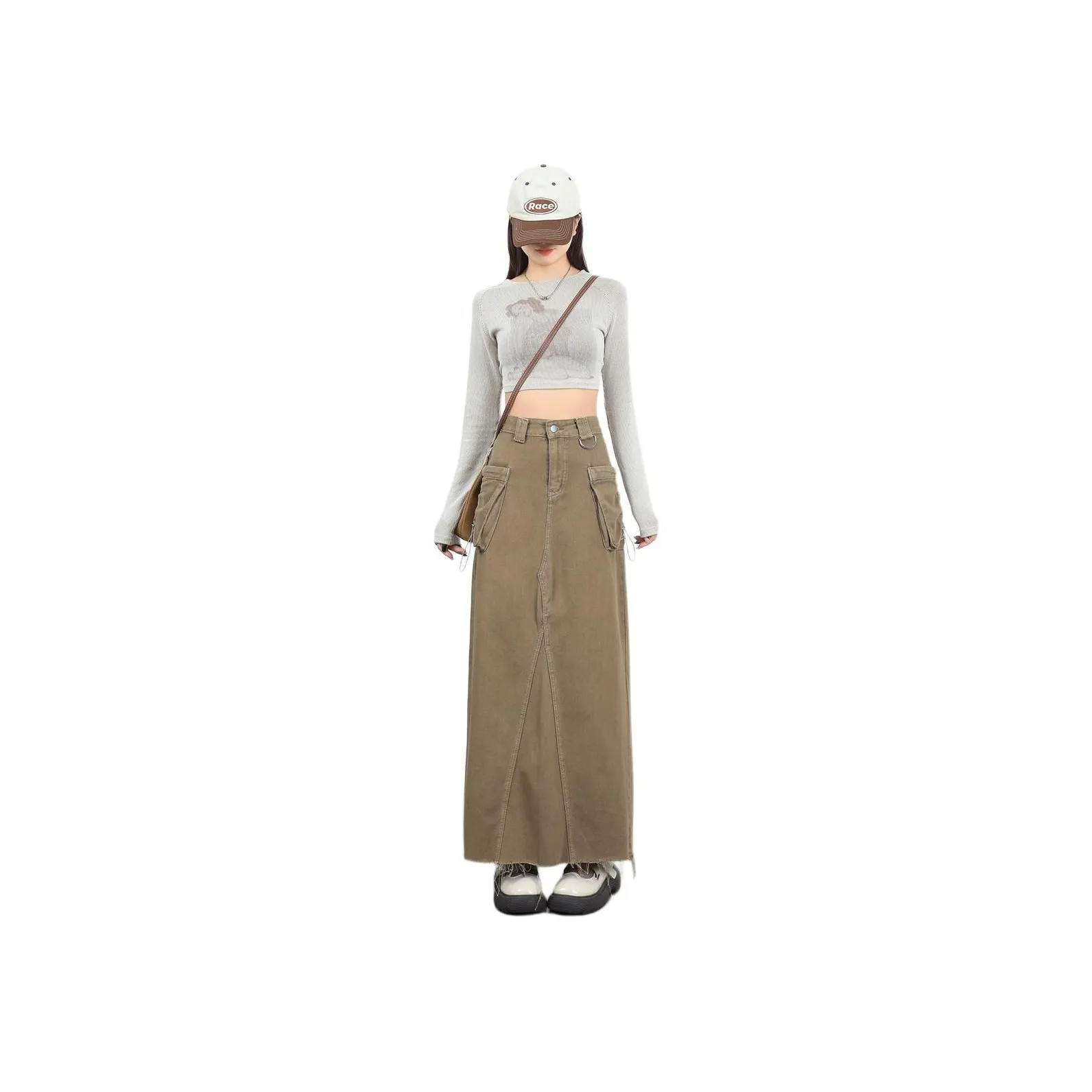 Rose Denim Long Skirt Women's Coffee