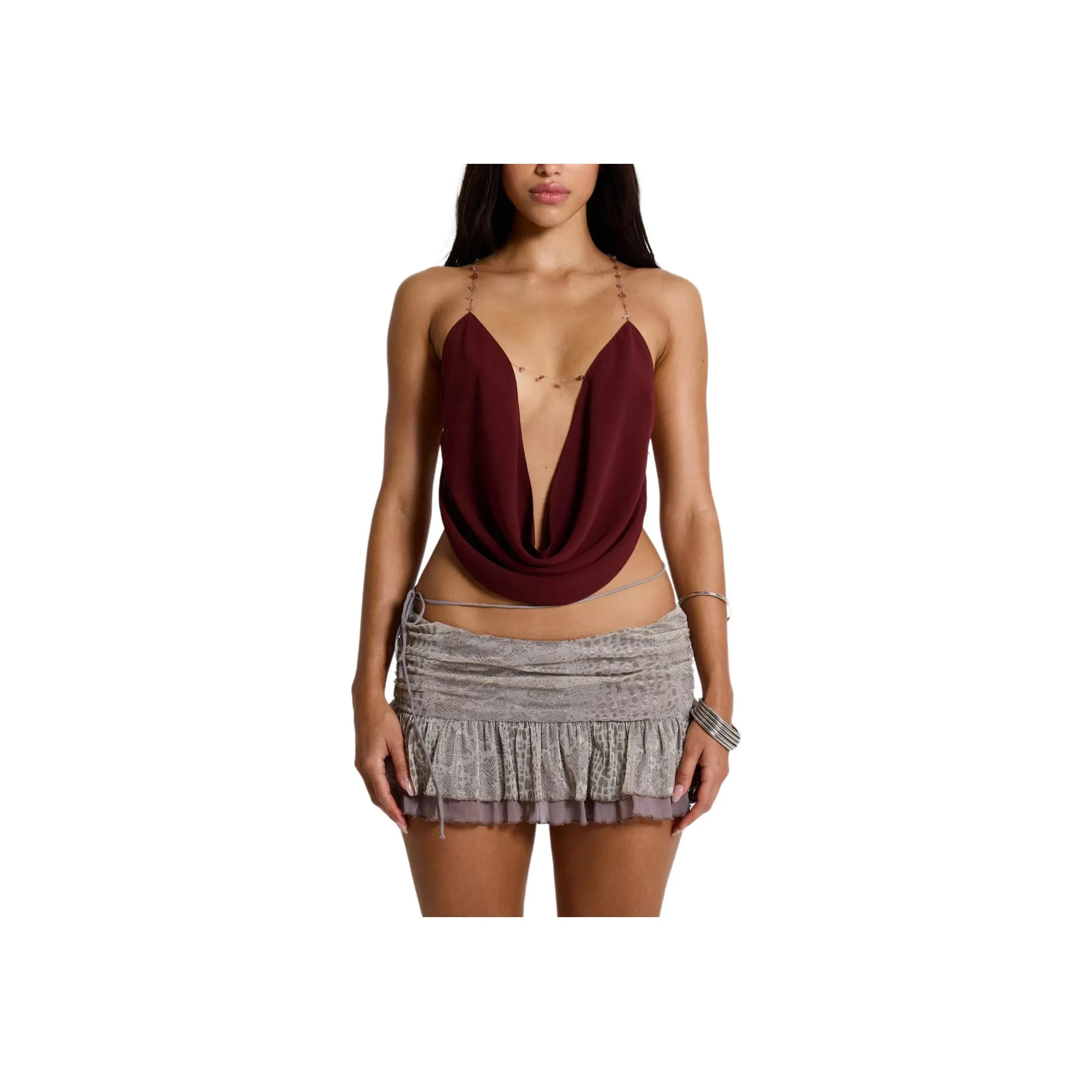 Jaded London Asteria Backless Cowl Top Camisole Women's Burgundy/Burgundy