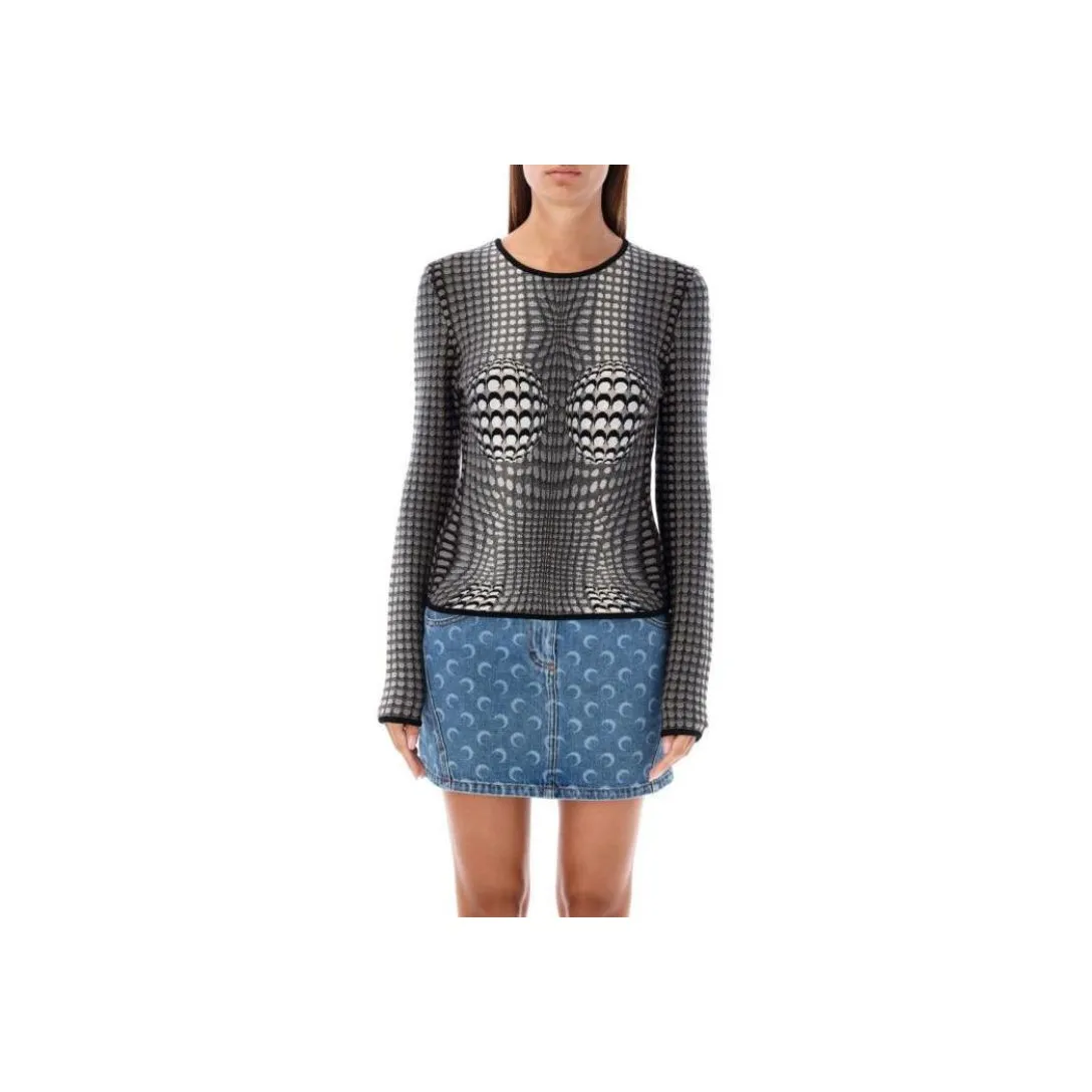 Marine Serre Crescent Moon Jacquard Crewneck Sweater