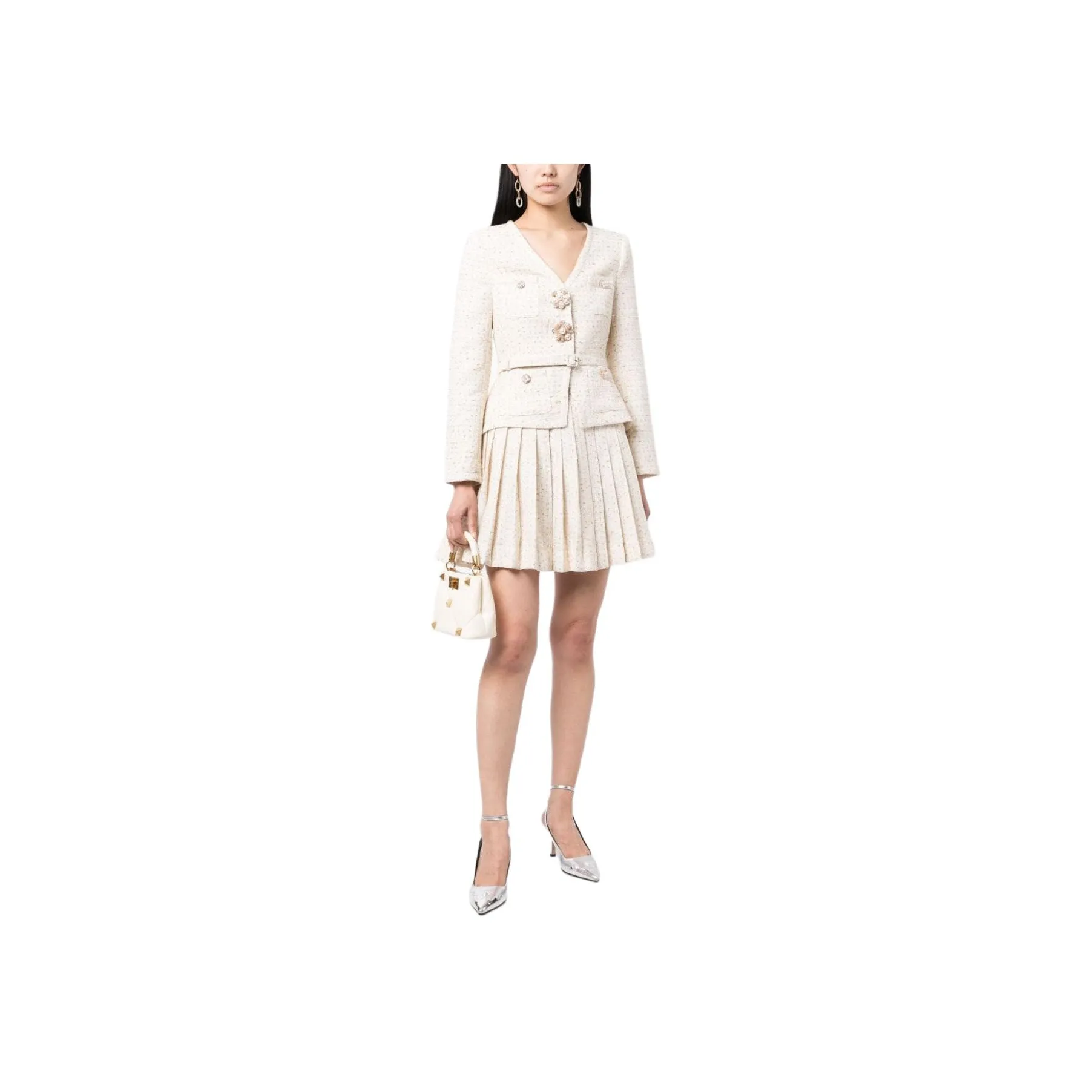Self portrait Pleated Metallic Bouclé Jacket Minidress