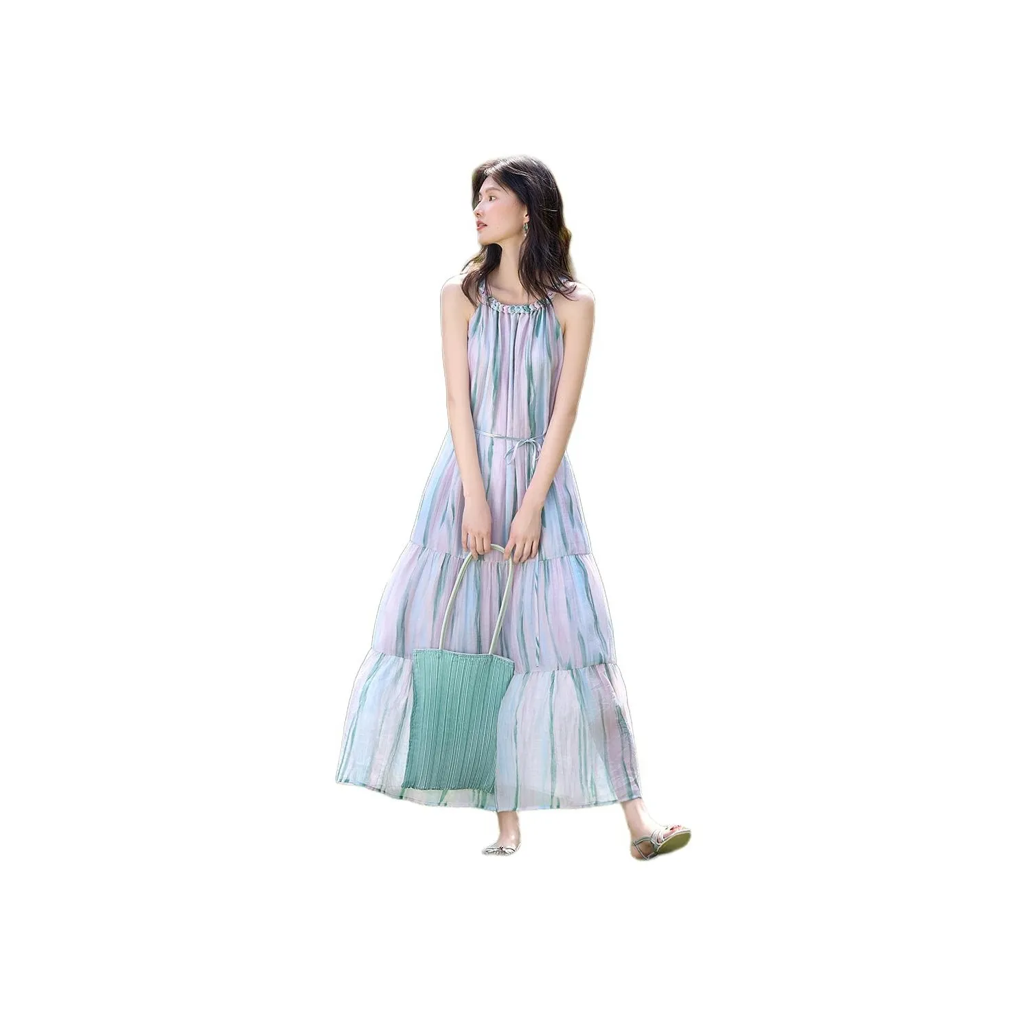 XWI Sleeveless Dress Women's Pink Green Blended