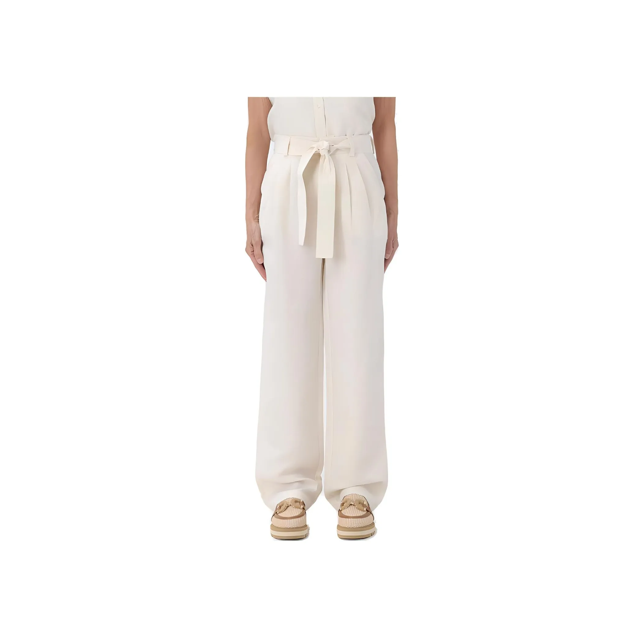 WOOLRICH Belted Straight Leg Pleated Trousers