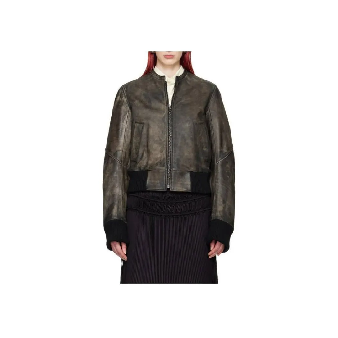 MM6 Maison Margiela Distressed Leather Bomber Jacket 'Brown'
