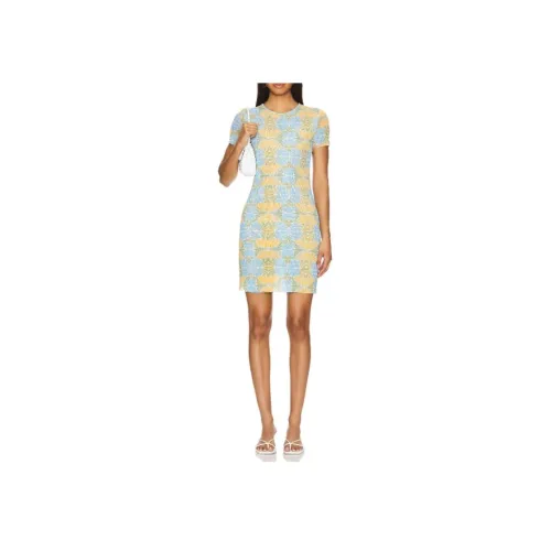 MISAKI Blue Женские Короткие Платья с Рукавами
