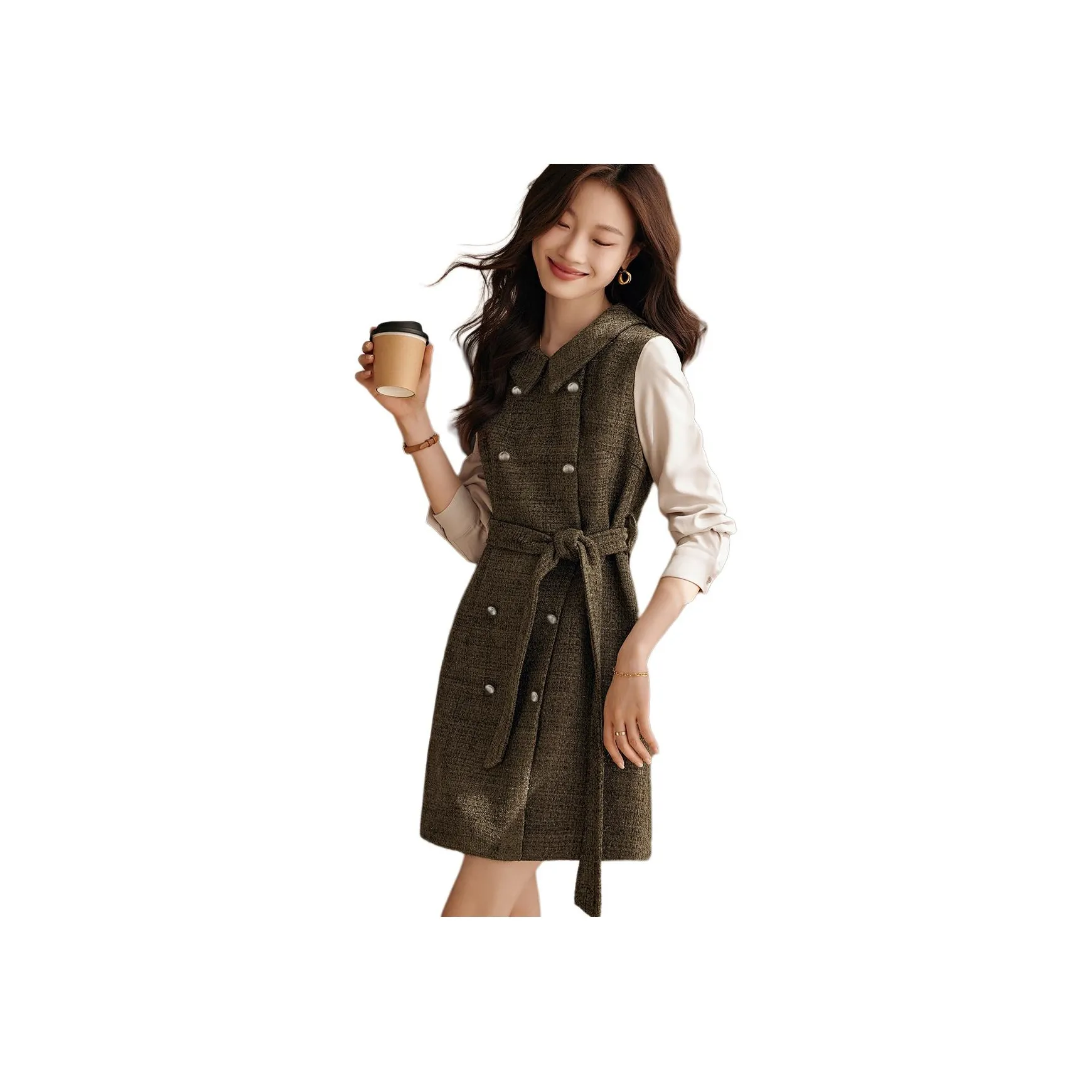 Mo Han Yi Mei Long Sleeved Dress Women's Olive Green