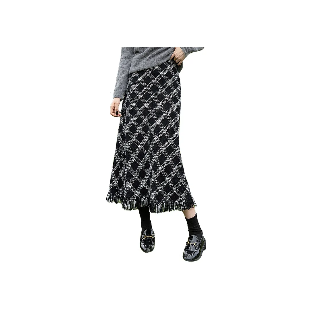 Cypress House Casual Long Skirt Women's Black White Plaid