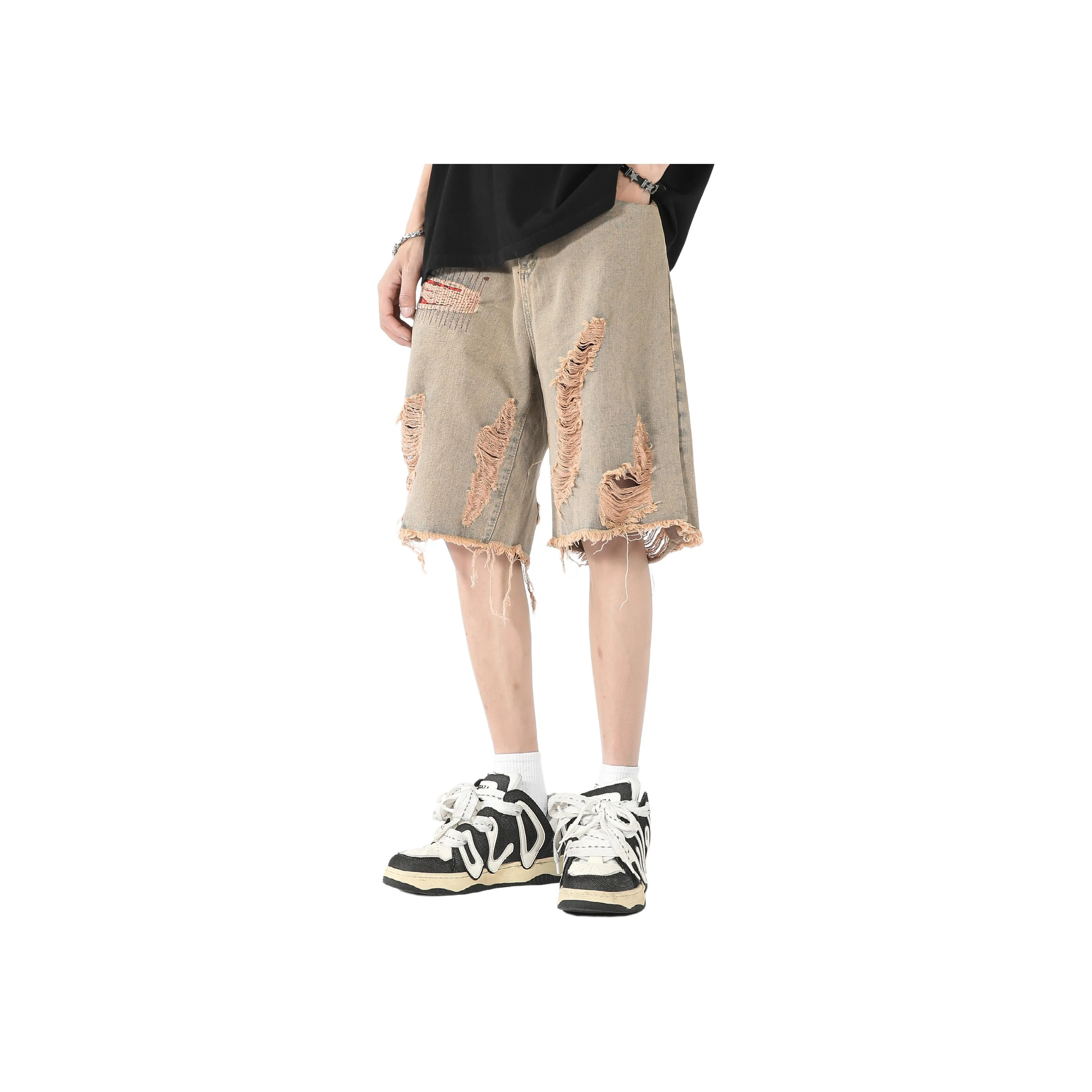 REXSHION Denim Shorts Unisex Yellow Mud
