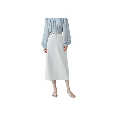 TKY SHOP Белая Женская Джинсовая Длинная Юбка