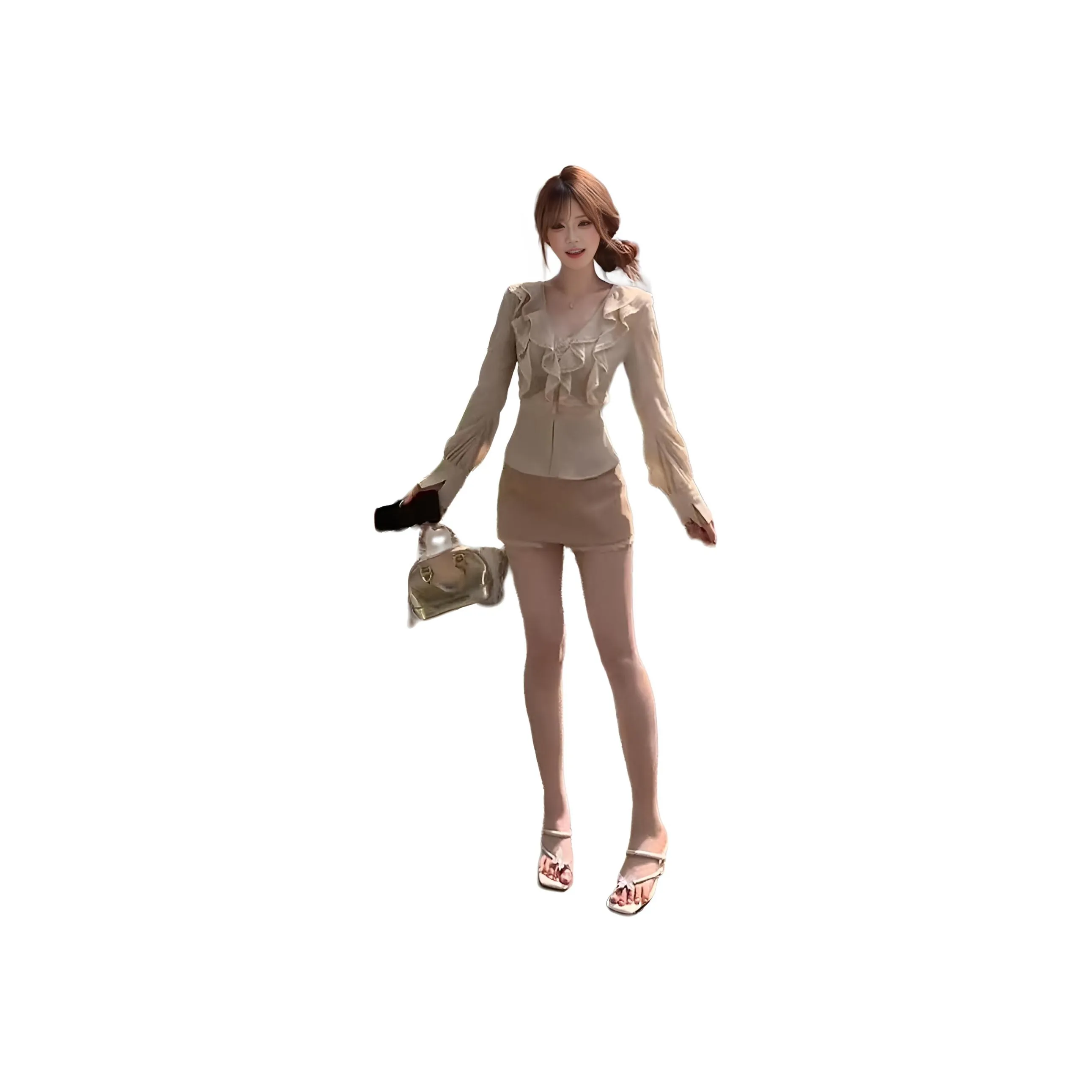 MISSHONEY MH Бежевый Комплект с Юбкой Рубашка + Юбка Женские Юбочные Комплекты