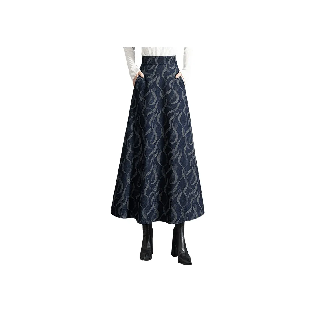 Cypress House Повседневный Длинный Юбка Женские Темно-синий с Цветочным принтом