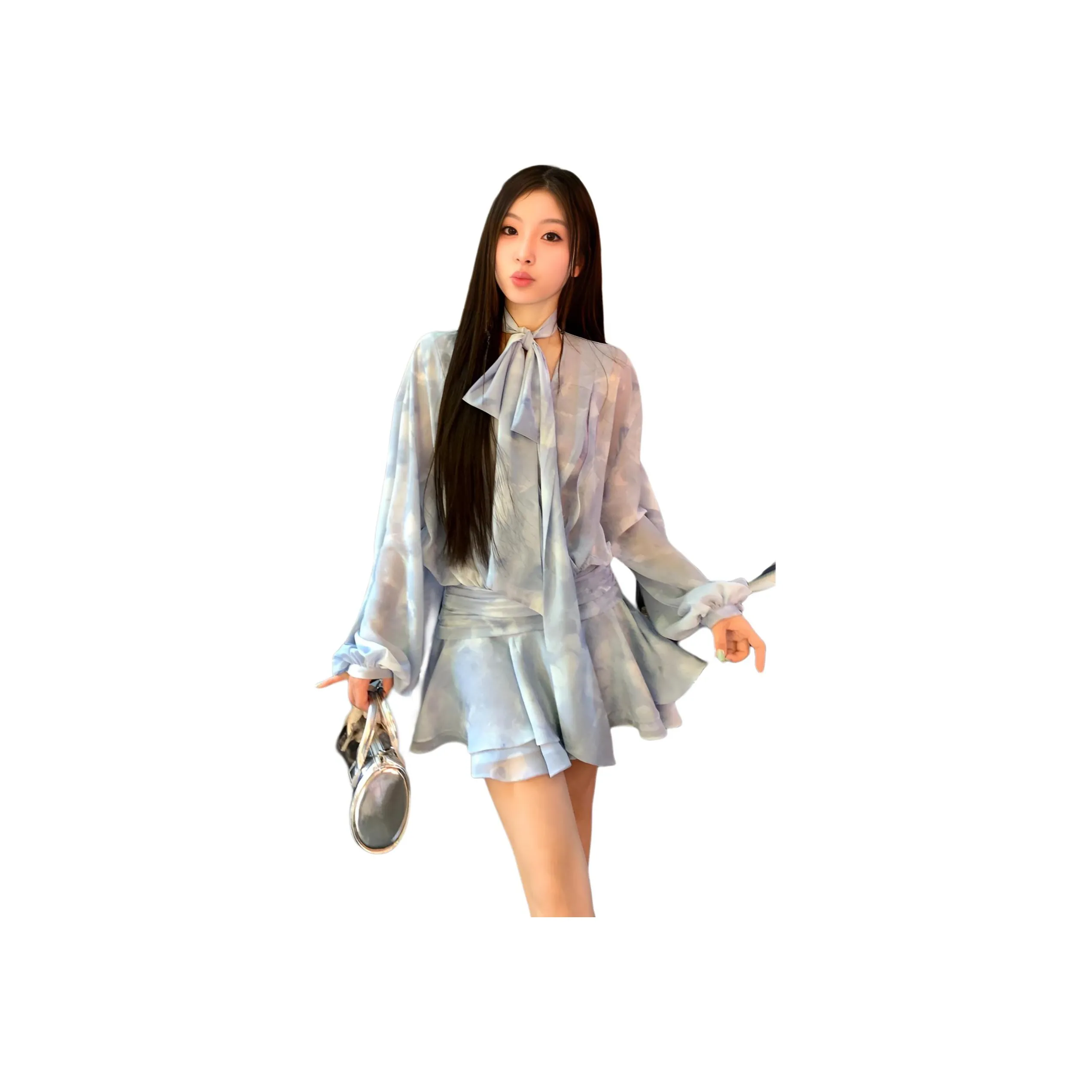 MISSHONEY MH Светло-синий комплект с юбкой платье + шелковый шарф + топ на бретелях женский комплект с юбкой