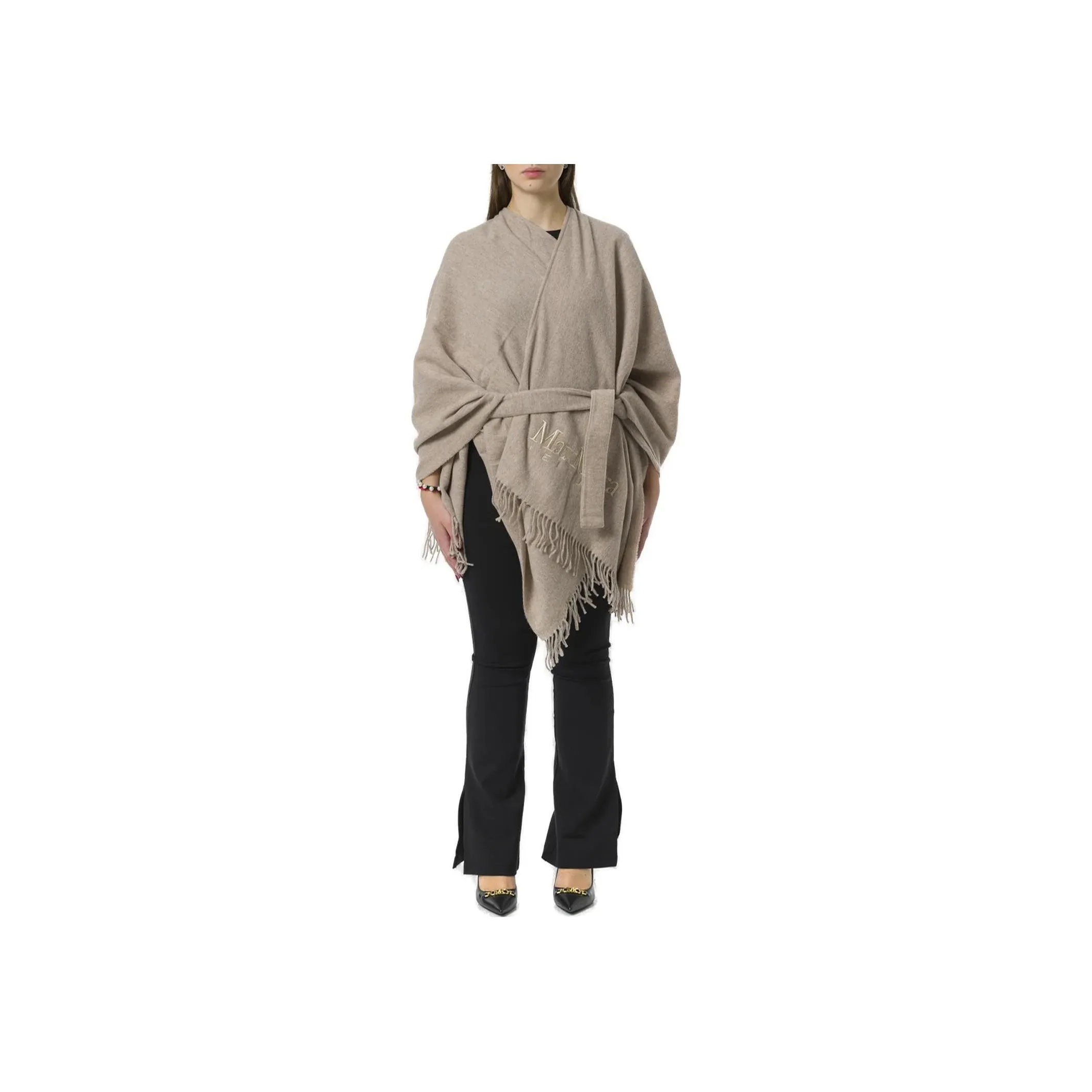 MaxMara Belted Fringed Edge Poncho