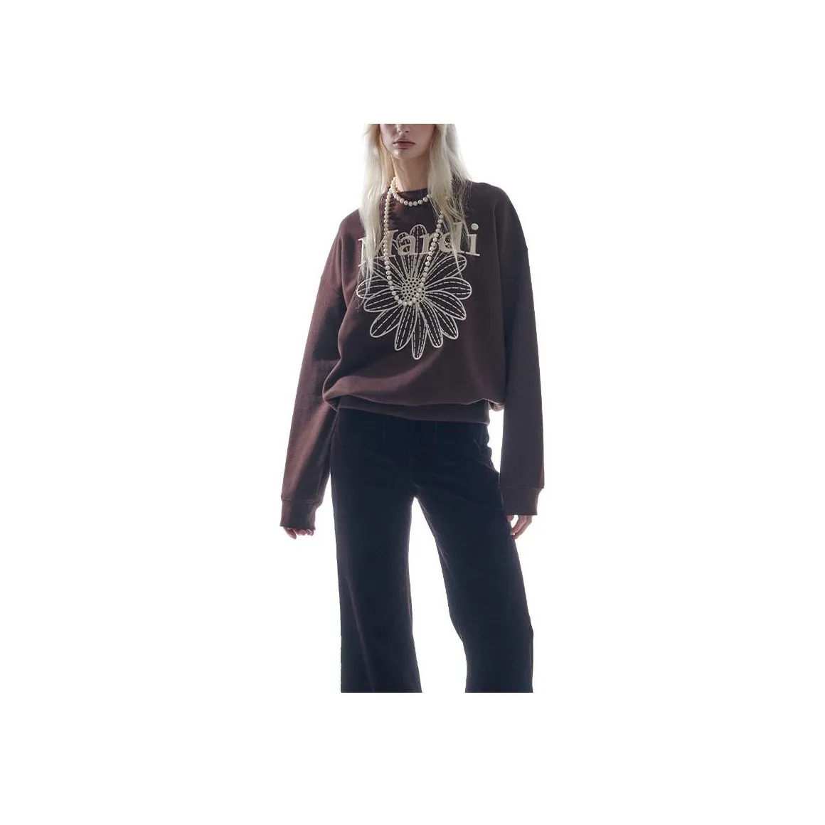 MARDI MERCREDI FW24 Свитшот FLOWERMARDI NEEDLEWORK Коричневый Свитшот Корейский стиль Женский Коричневый Кремовый