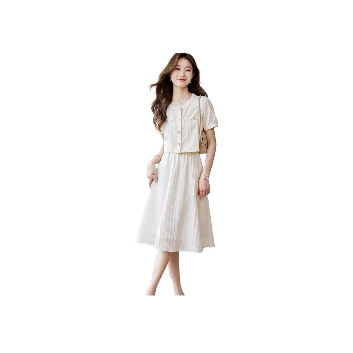 Korean Style Short Sleeved Dress Women's Apricot