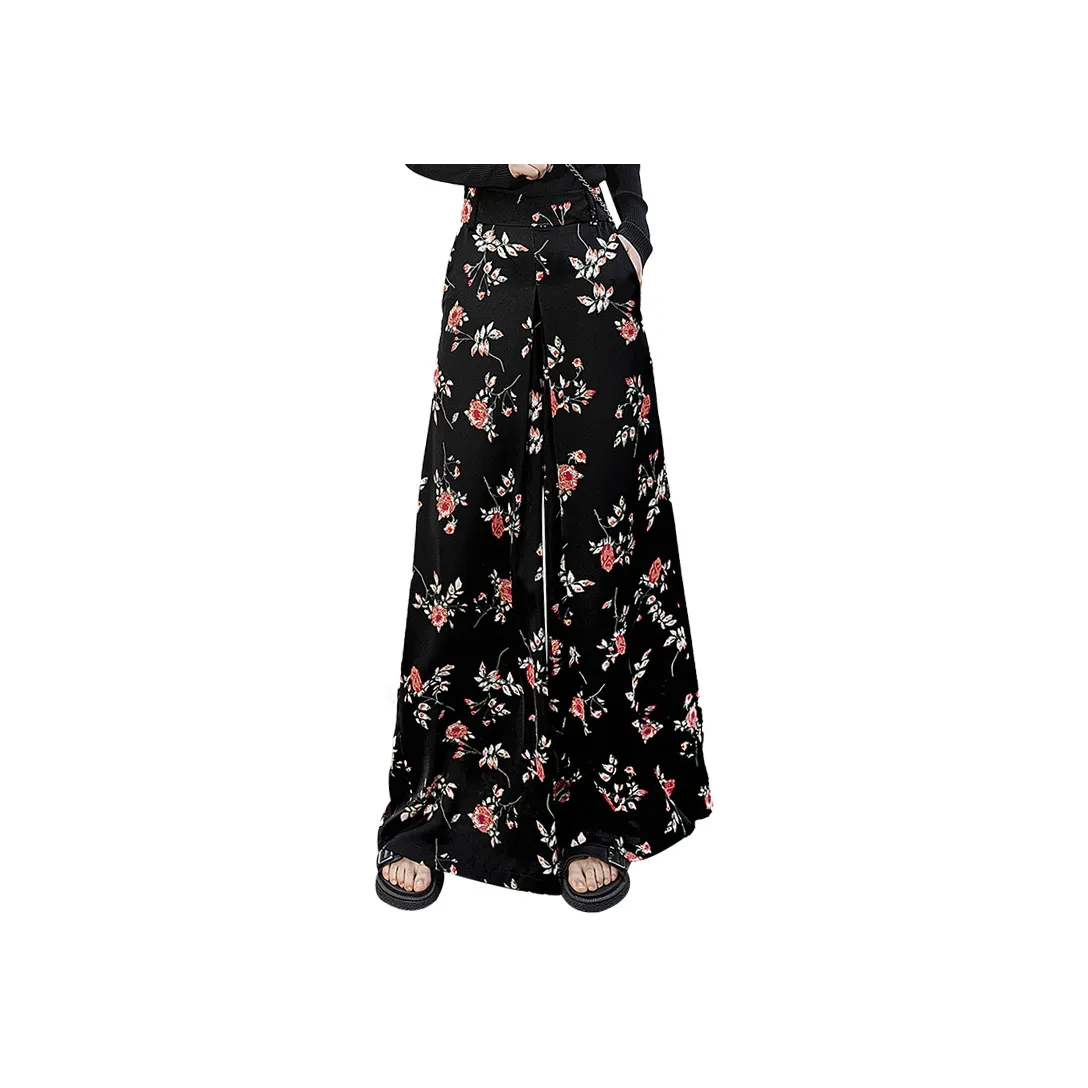 Cypress House Casual Pants Women's Black Red Flower