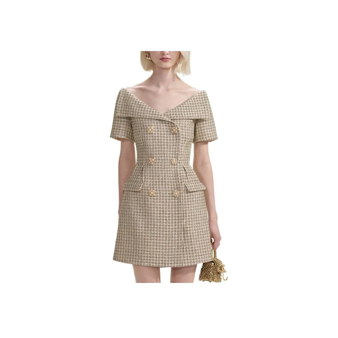 Self portrait Short Sleeved Dress Women's Gold