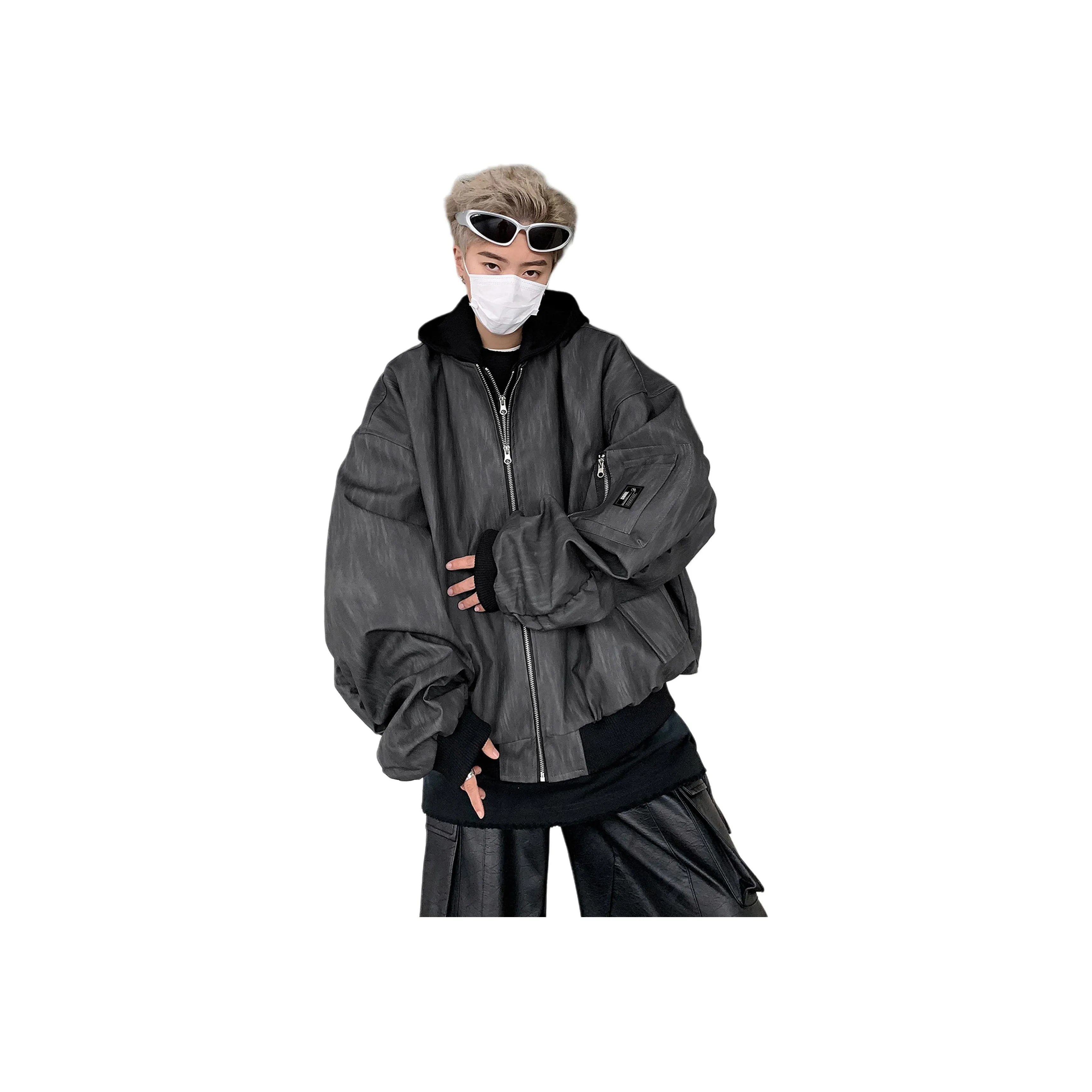 ZIAREL Черный Серый [Съемный] Унисекс Кожаные Куртки