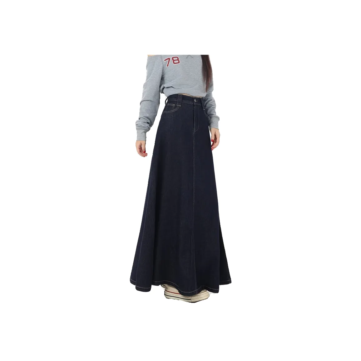 ZAVK Denim Long Skirt Women's Dark Blue