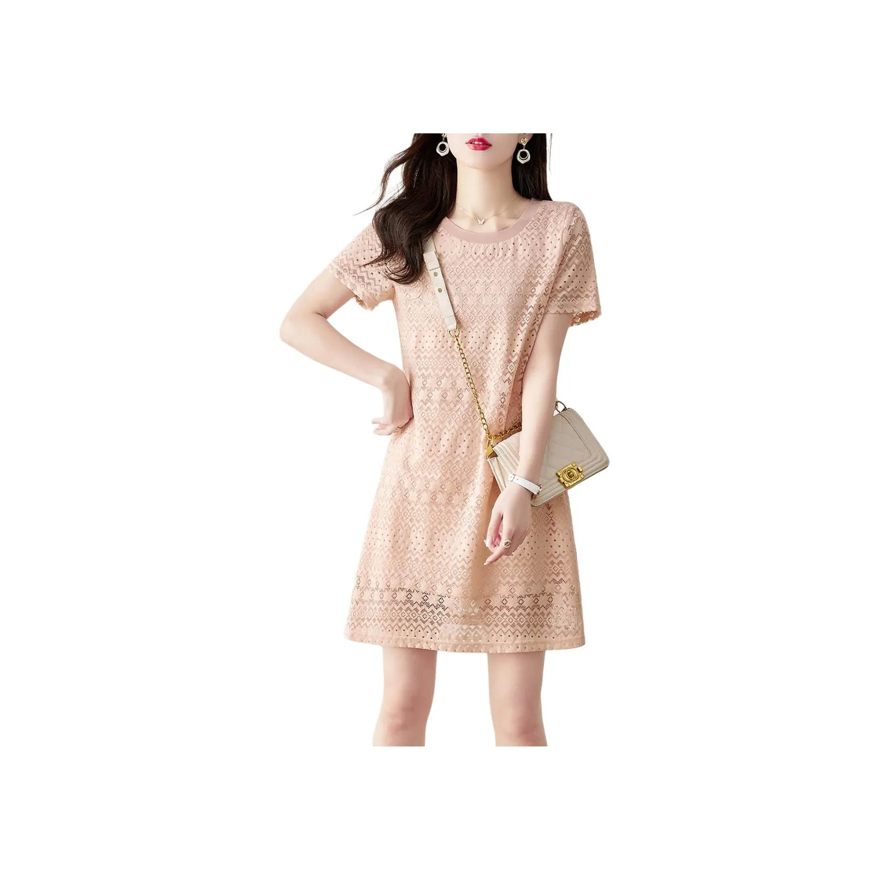 Still Quiet Короткий рукав Платье Женское Розовое