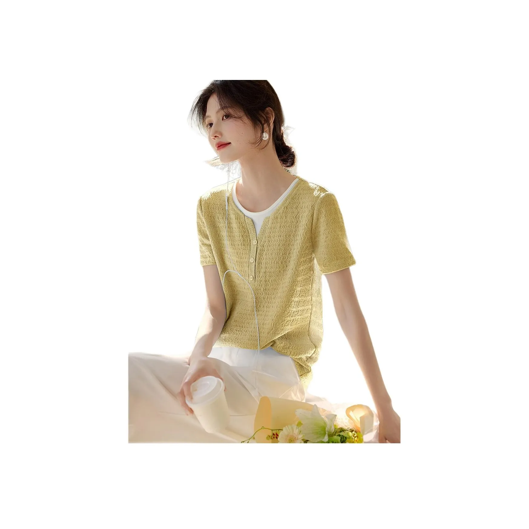 XWI T Shirts Women's Yellow Cream