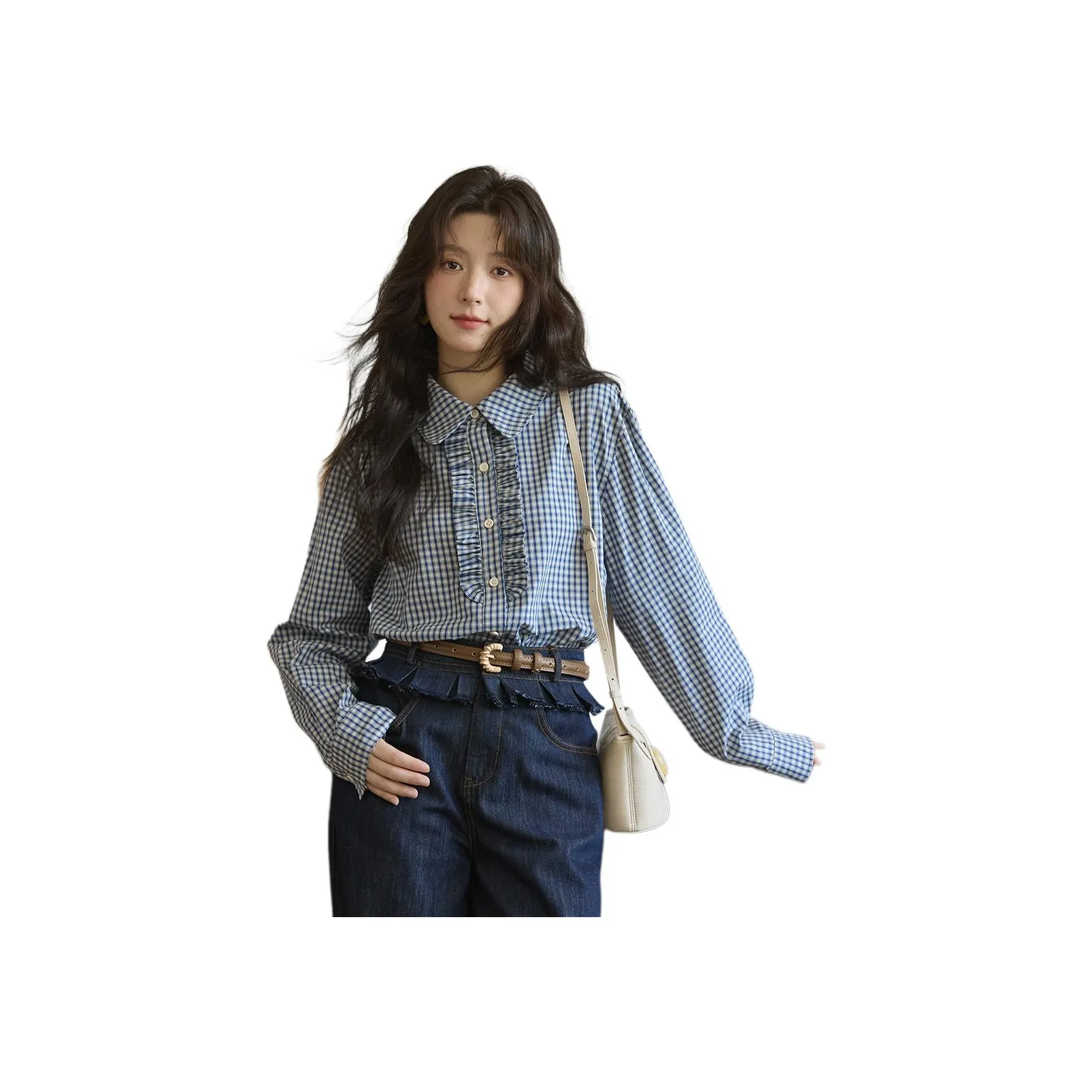 MISHOW Женские рубашки в синем клетчатом узоре