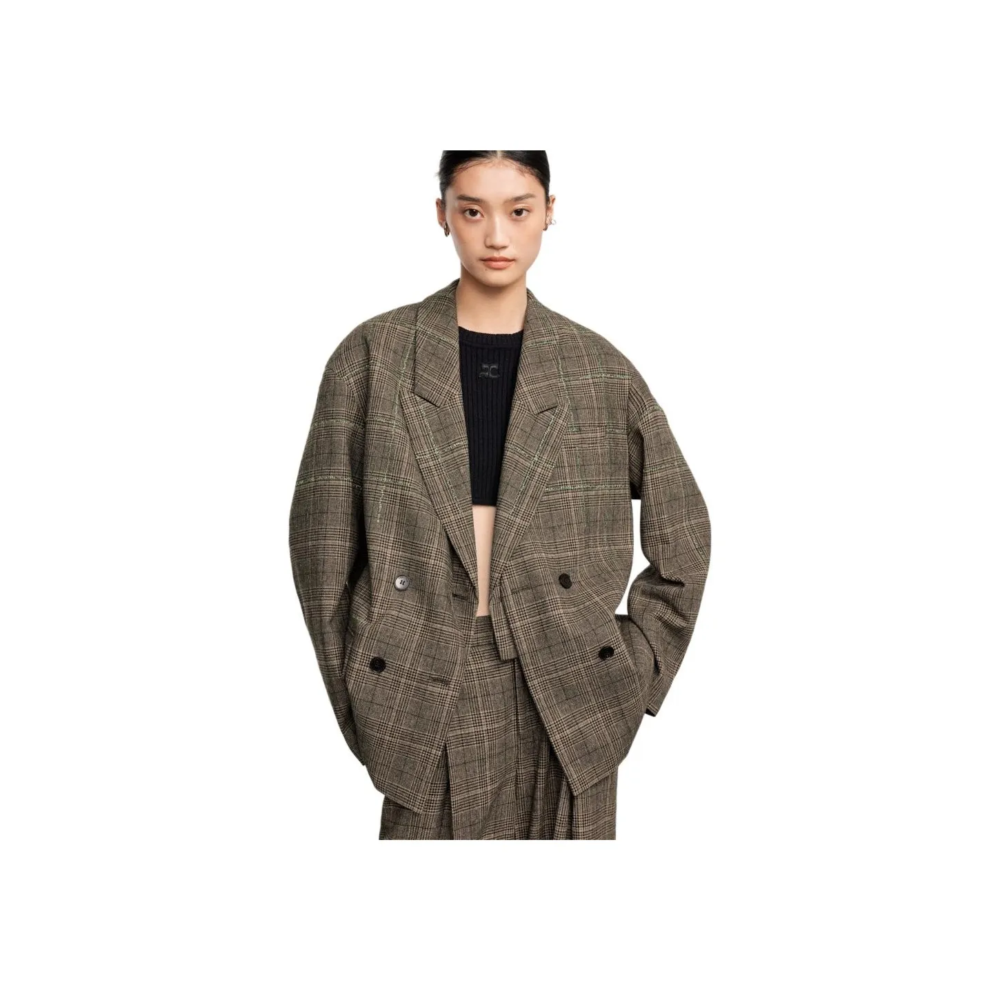 FABRIQUE Коричневый Клетка Свободный крой Женские Деловые костюмы