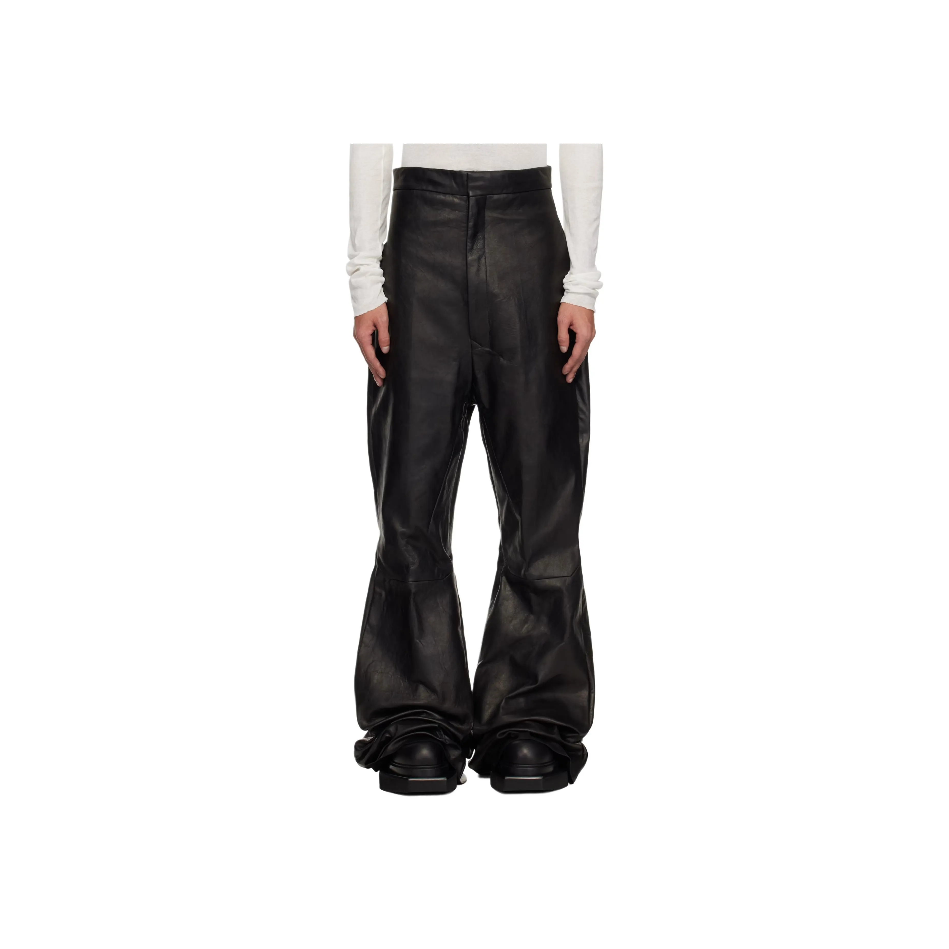 RICK OWENS/RO Leather Pants Men's Black