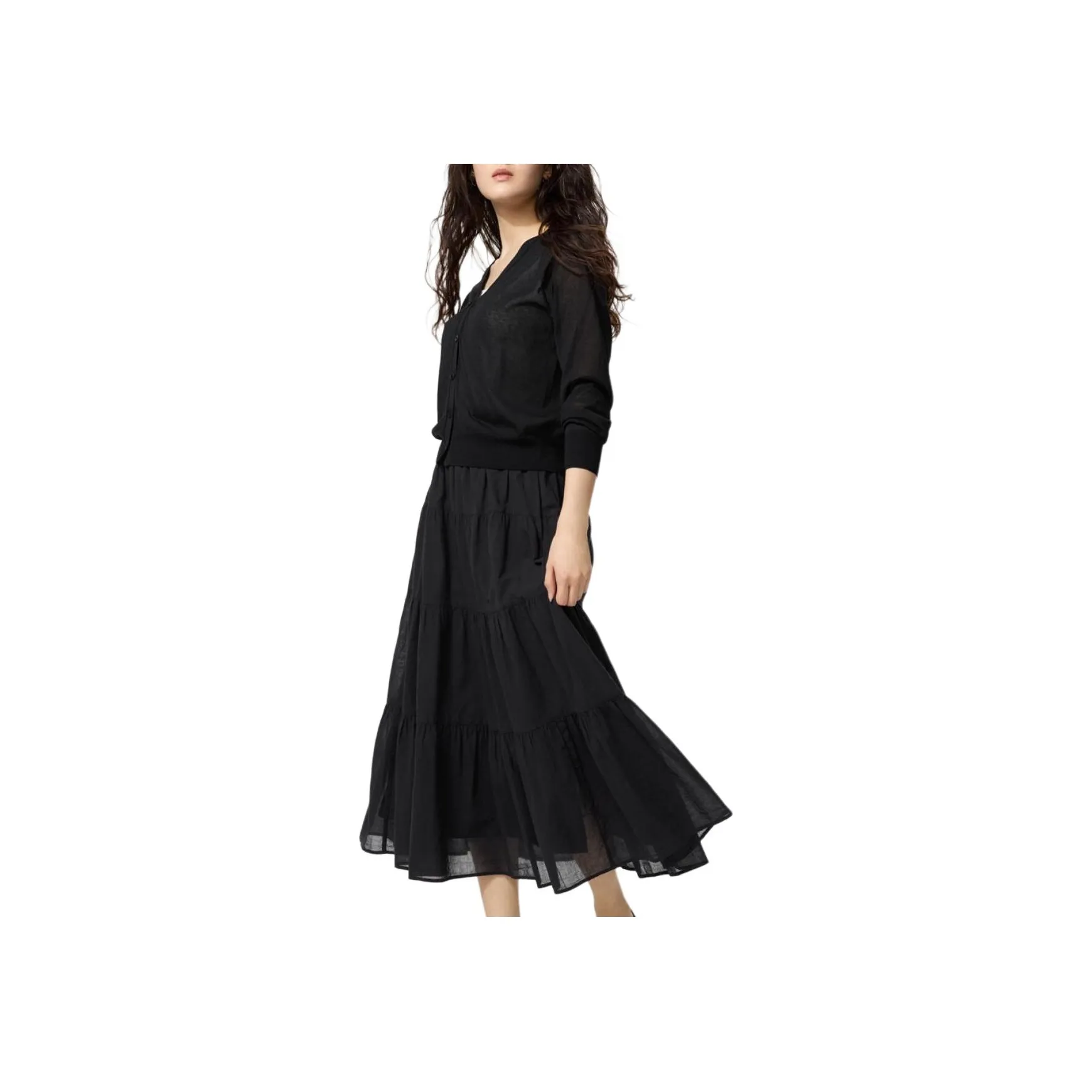 UNIQLO Повседневная длинная юбка женская черная