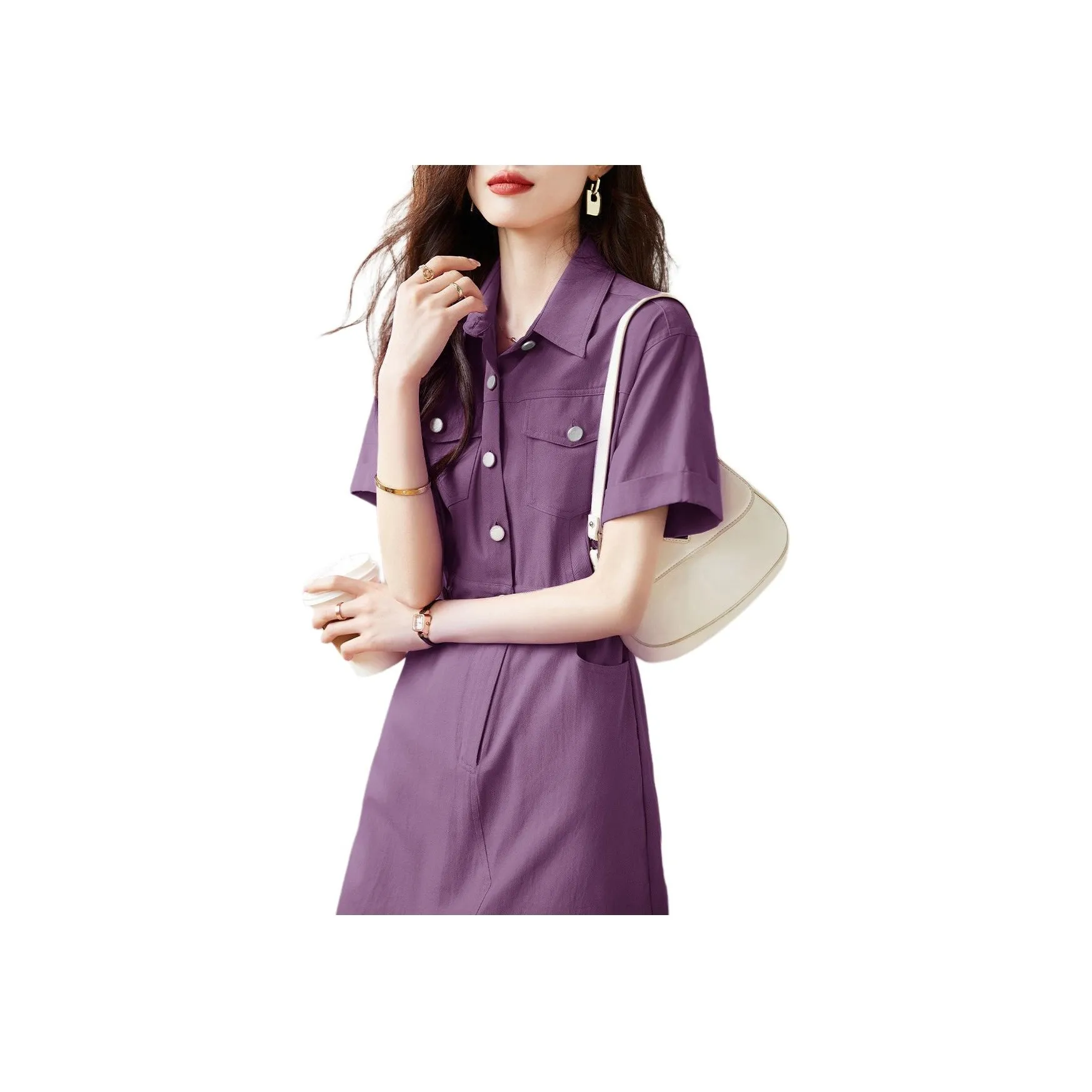 Mo Han Yi Mei Short Sleeved Dress Women's Light Purple