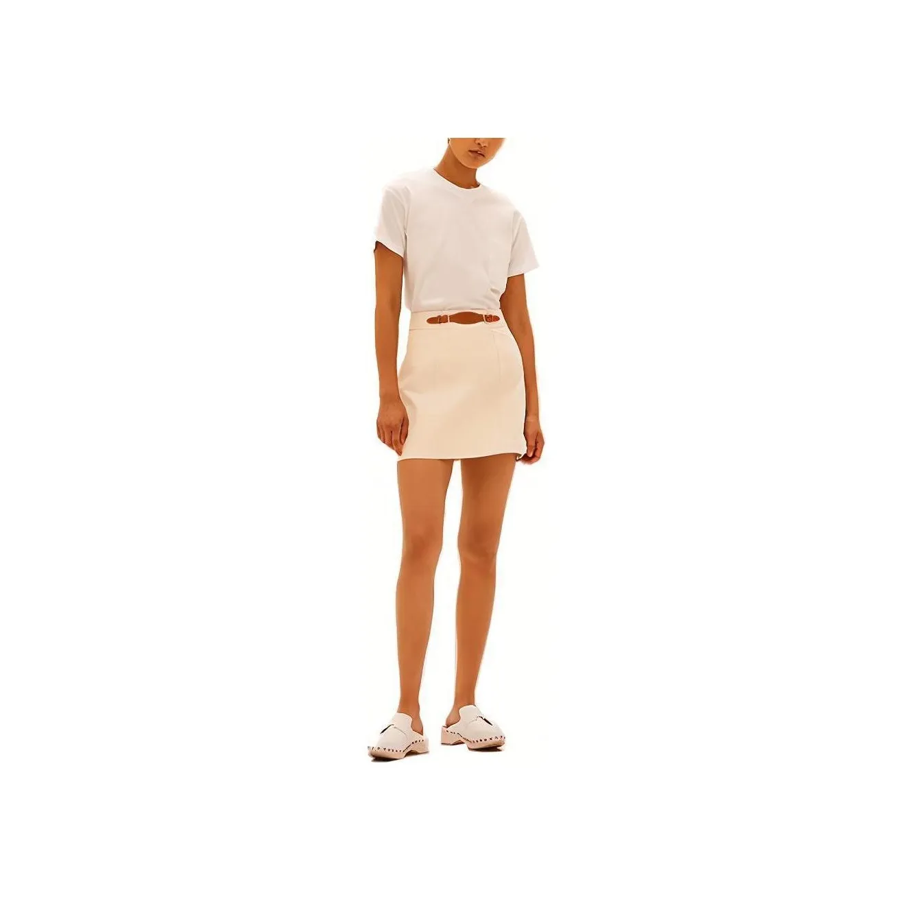 HERMES Leather Short Skirts Women's White