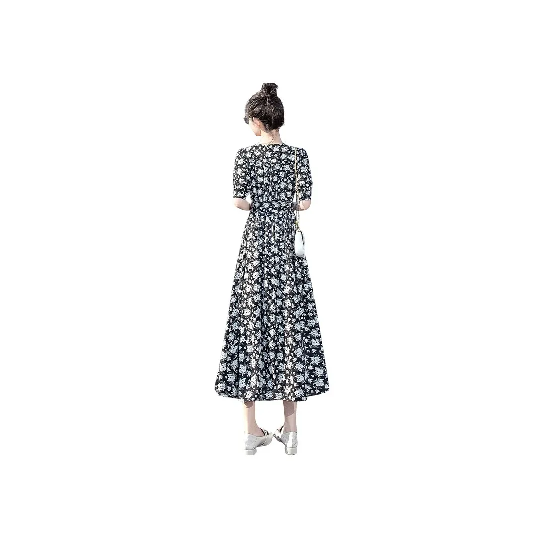 Cypress House Short Sleeved Dress Women's Black With Purple Floral