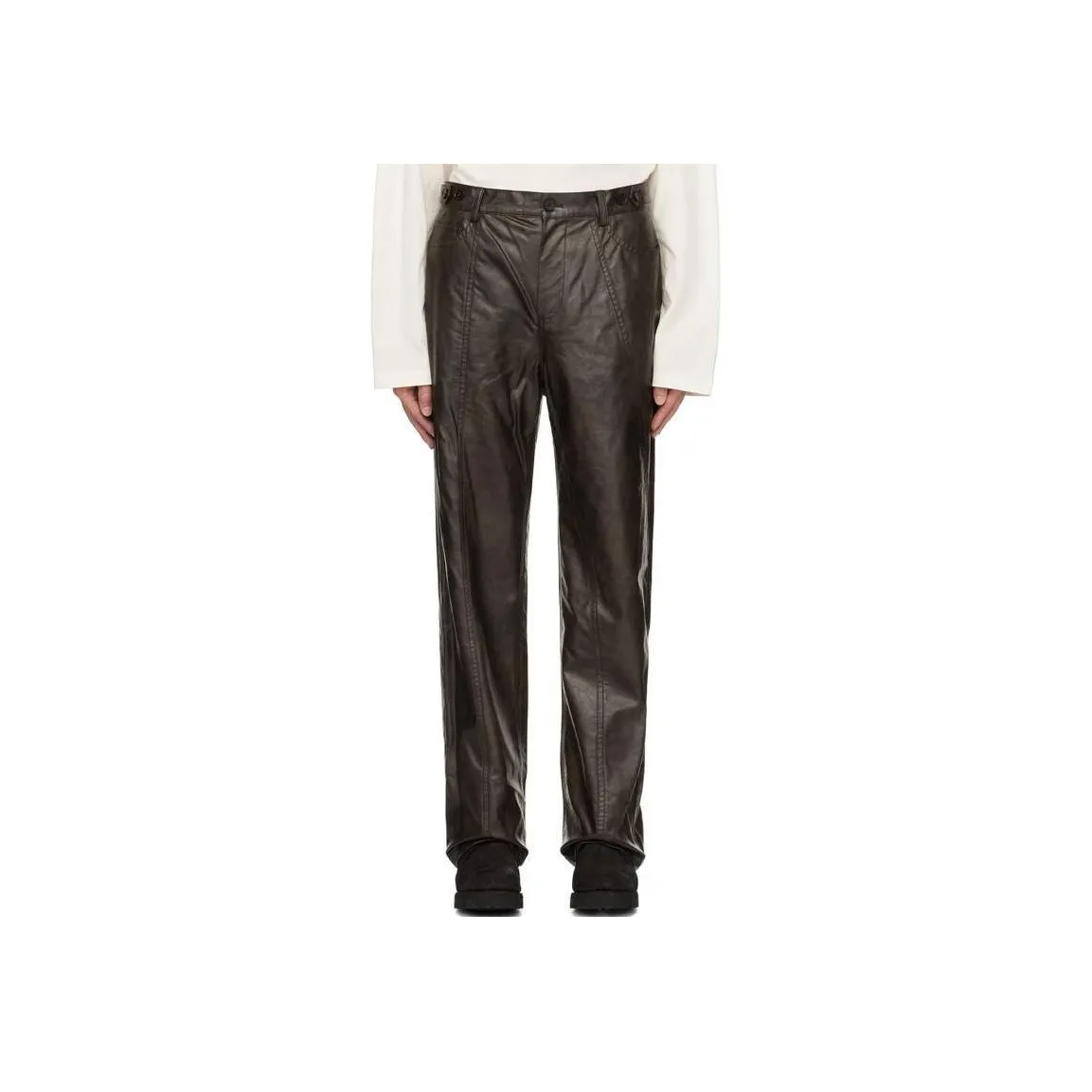 Feng Chen Wang Leather Pants Men's Brown